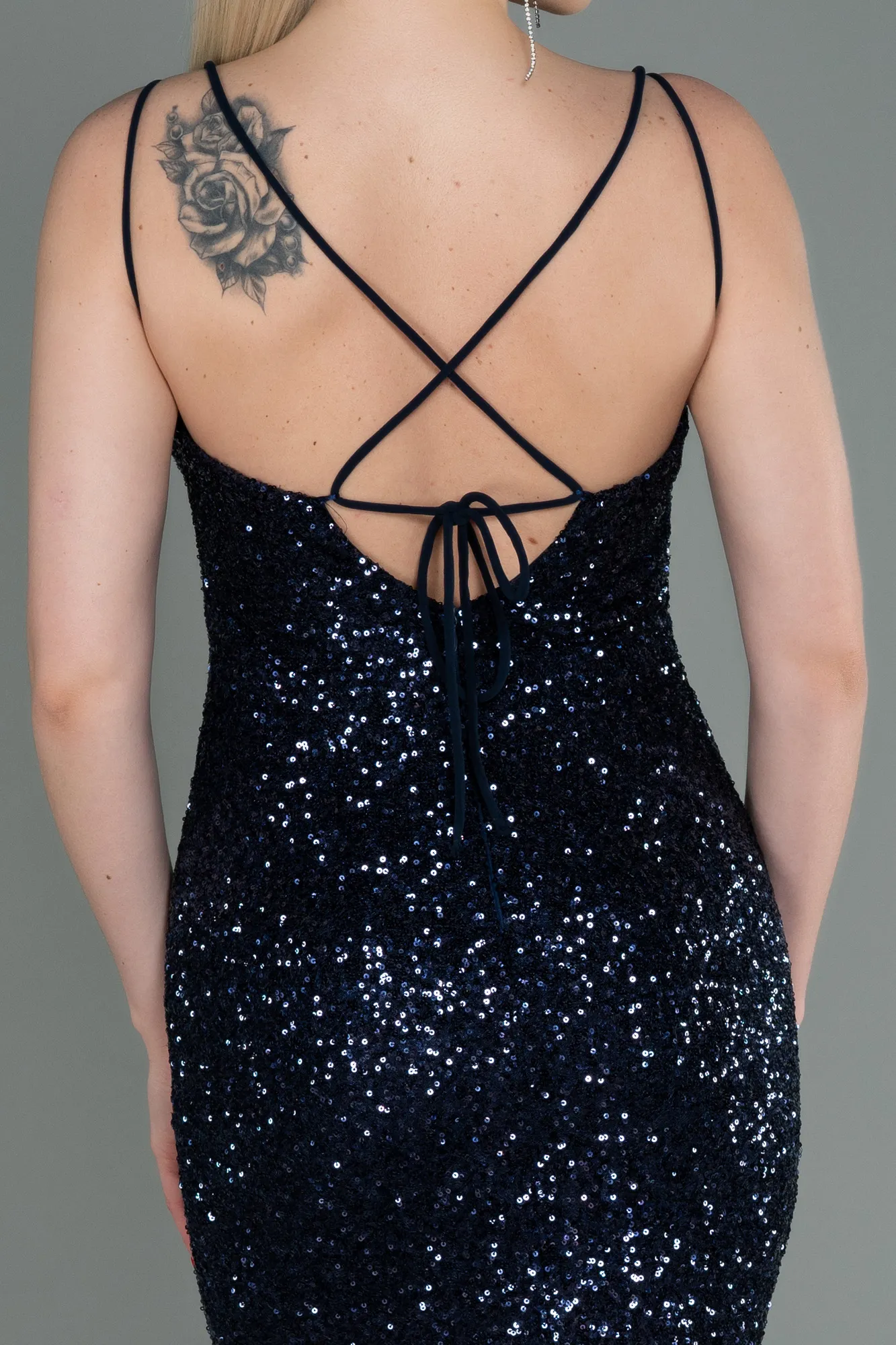 Navy Blue-Long Scaly Prom Gown ABU3118