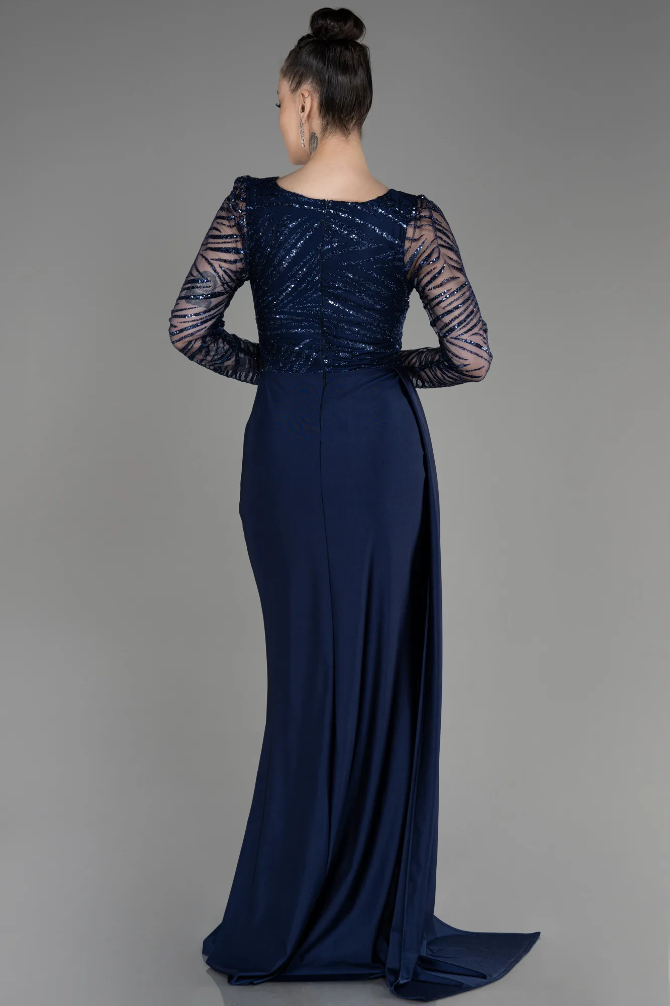 Navy Blue-Long Sleeve Evening Dress ABU3834