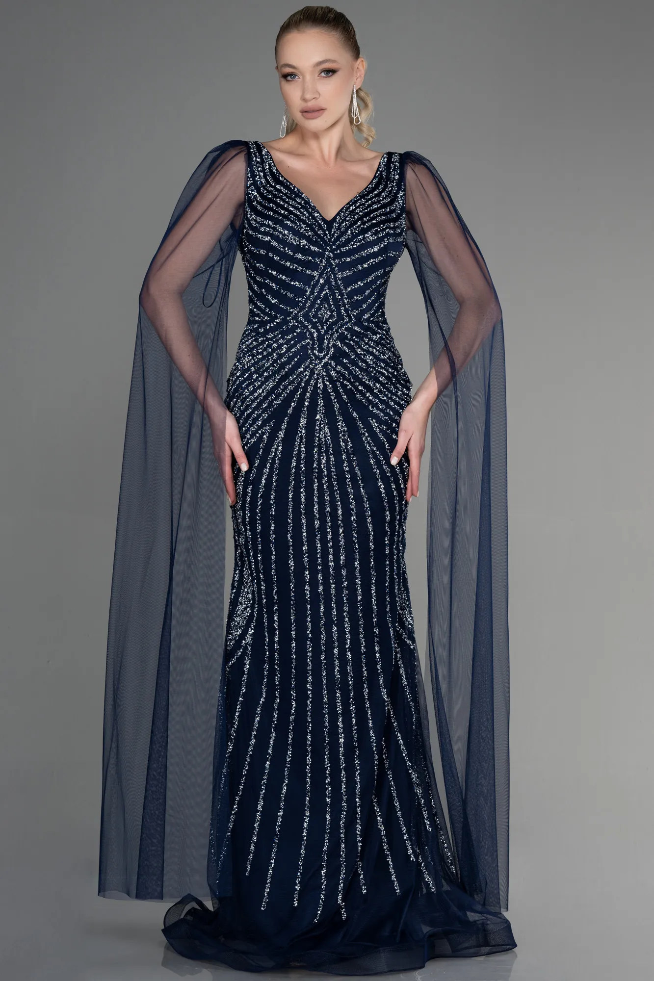 Navy Blue-Long Special Design Engagement ABU3357
