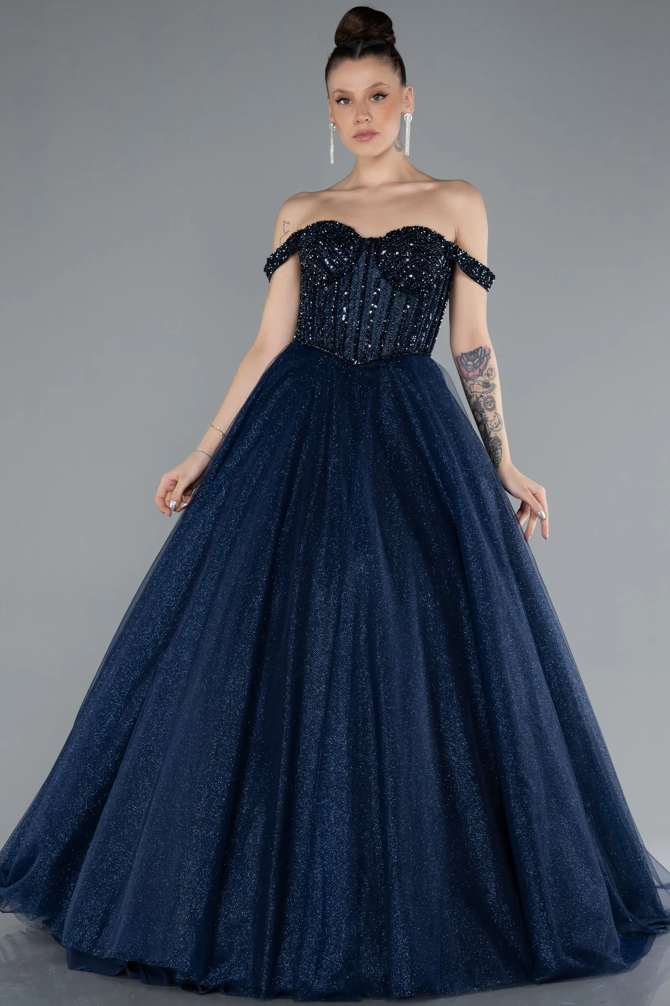 Navy Blue-Long Special Design Engagement Dress ABU4655