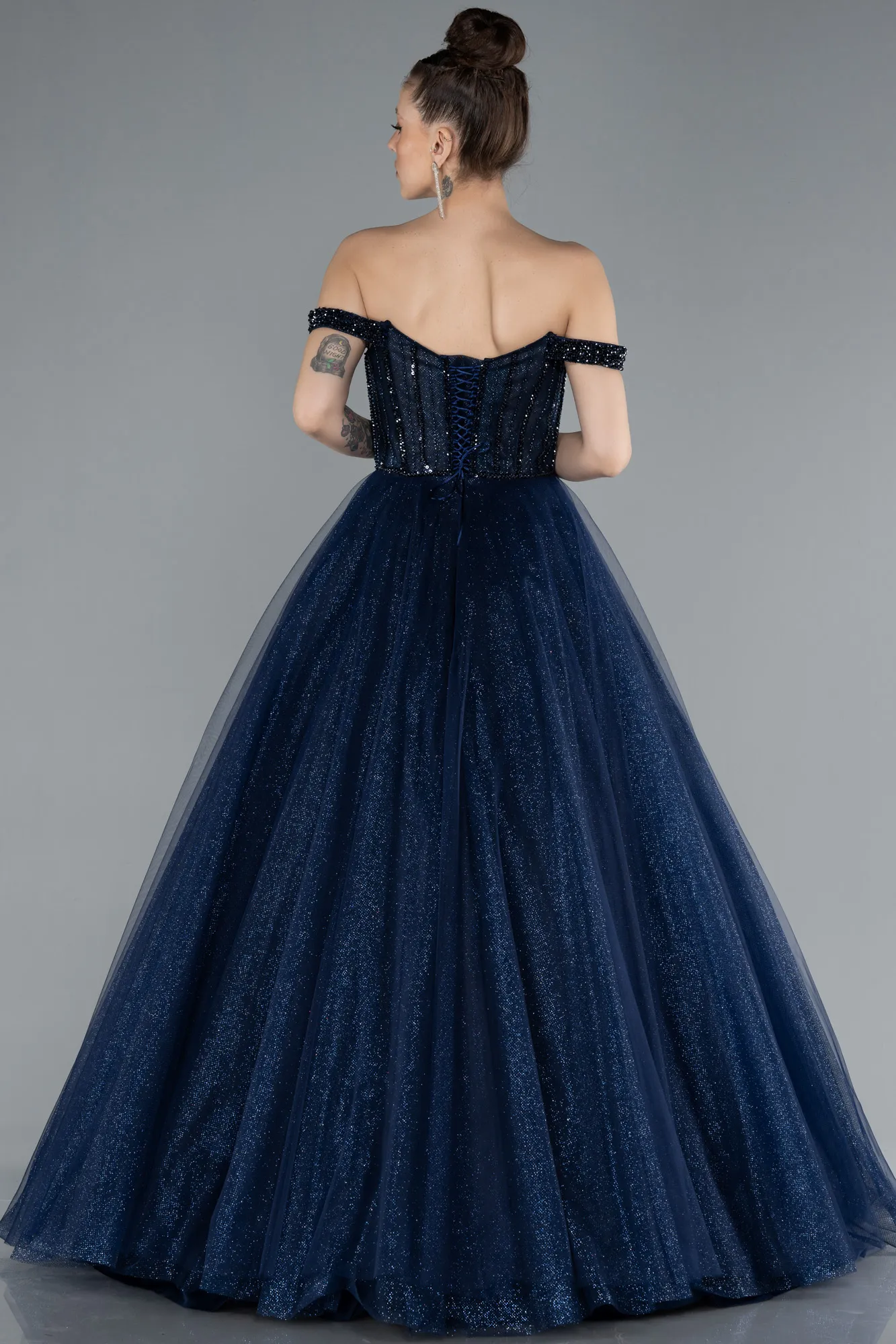 Navy Blue-Long Special Design Engagement Dress ABU4655