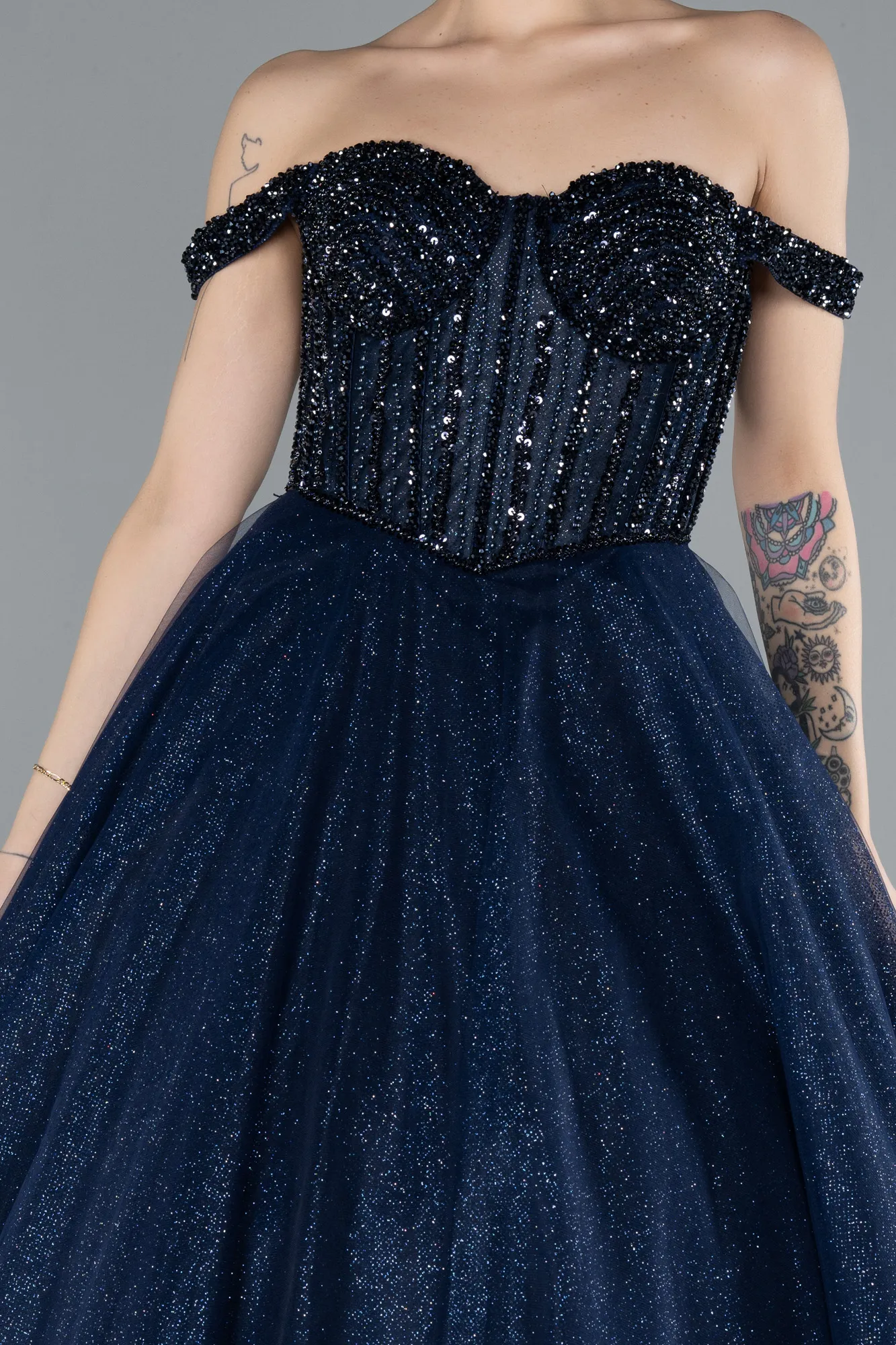 Navy Blue-Long Special Design Engagement Dress ABU4655