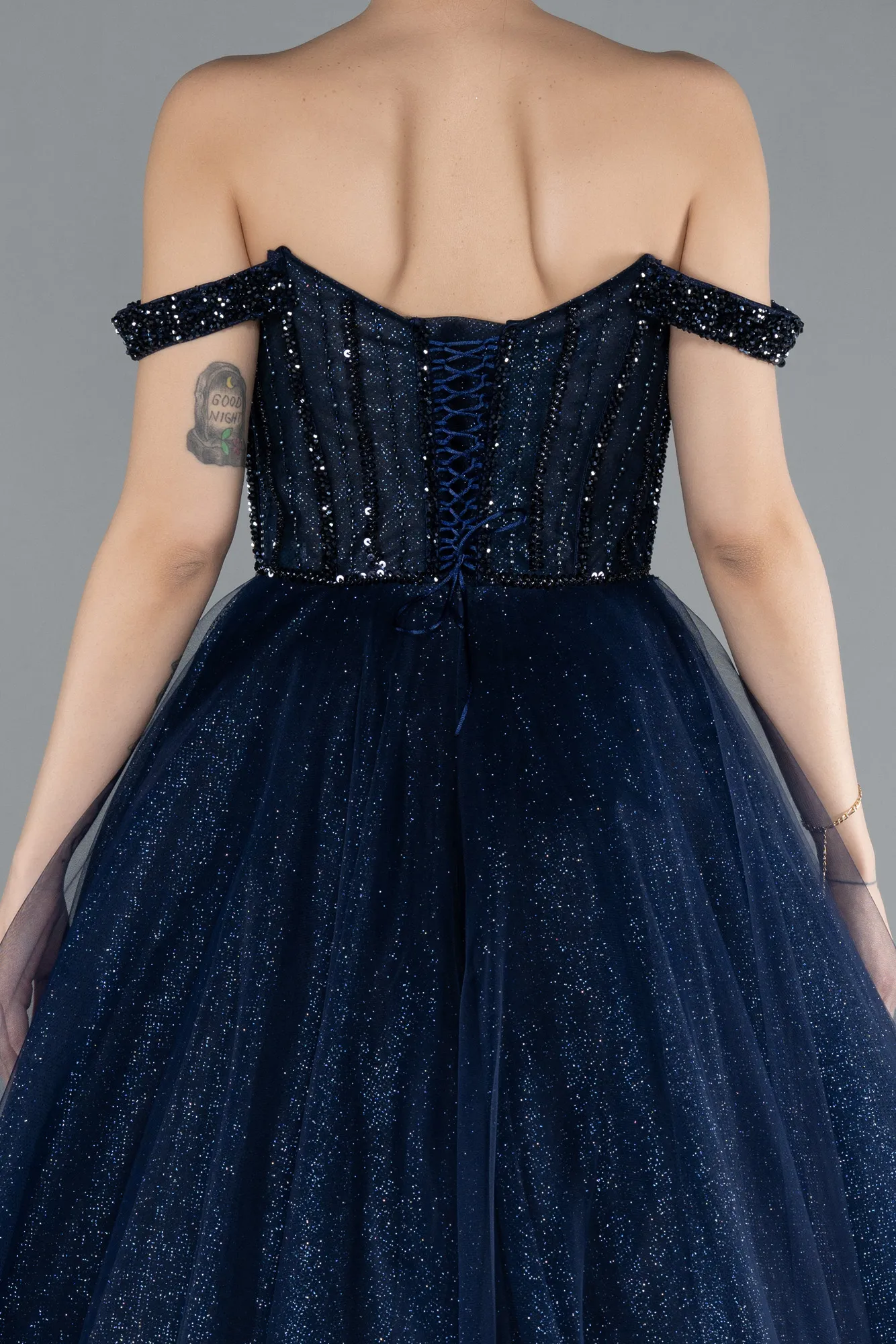 Navy Blue-Long Special Design Engagement Dress ABU4655