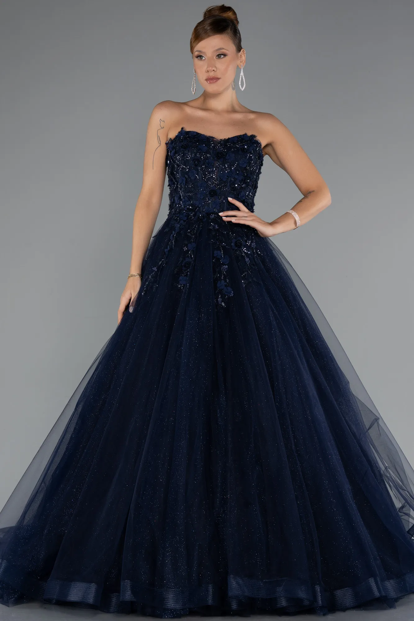 Navy Blue-Long Special Design Engagement Dress ABU5344
