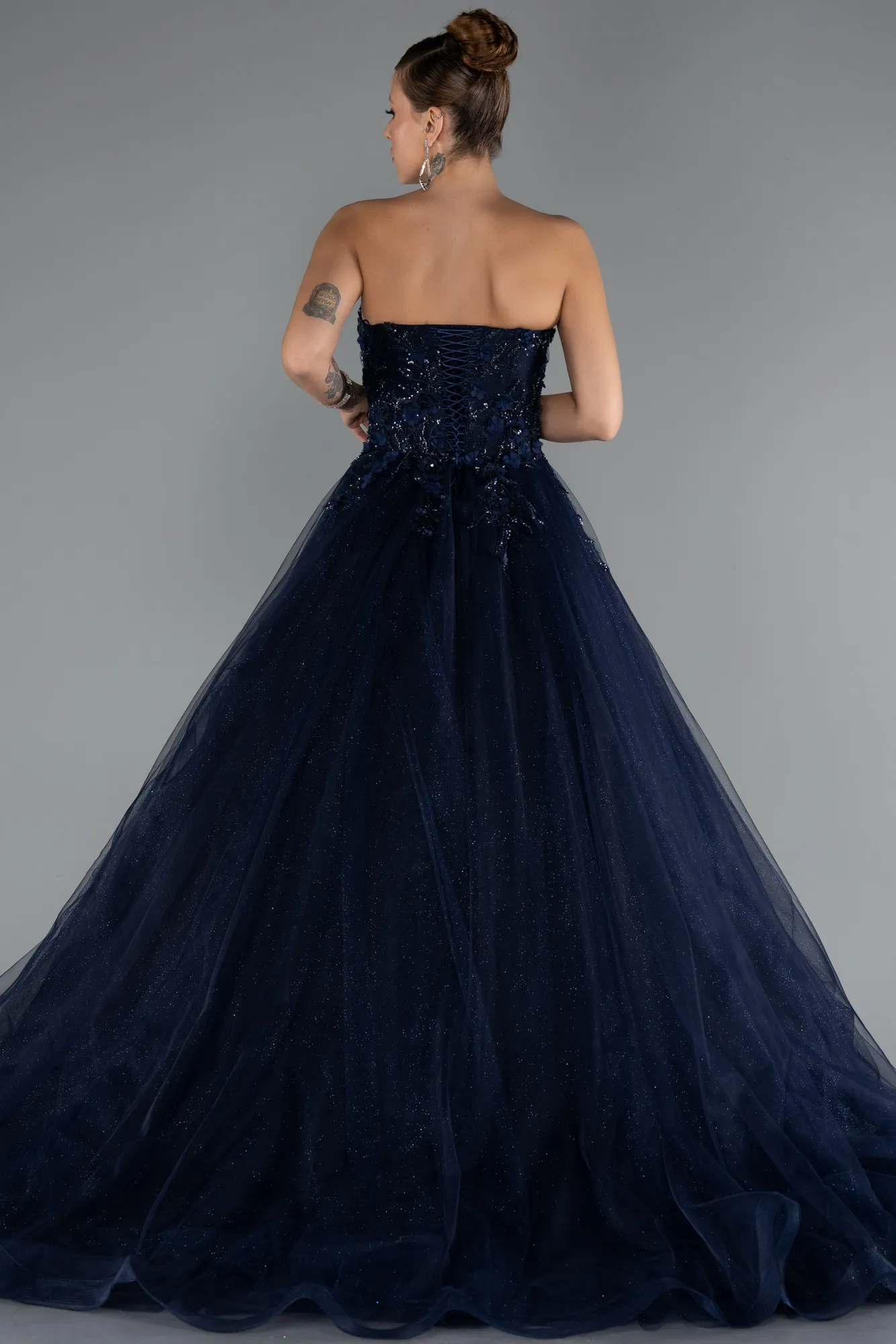 Navy Blue-Long Special Design Engagement Dress ABU5344
