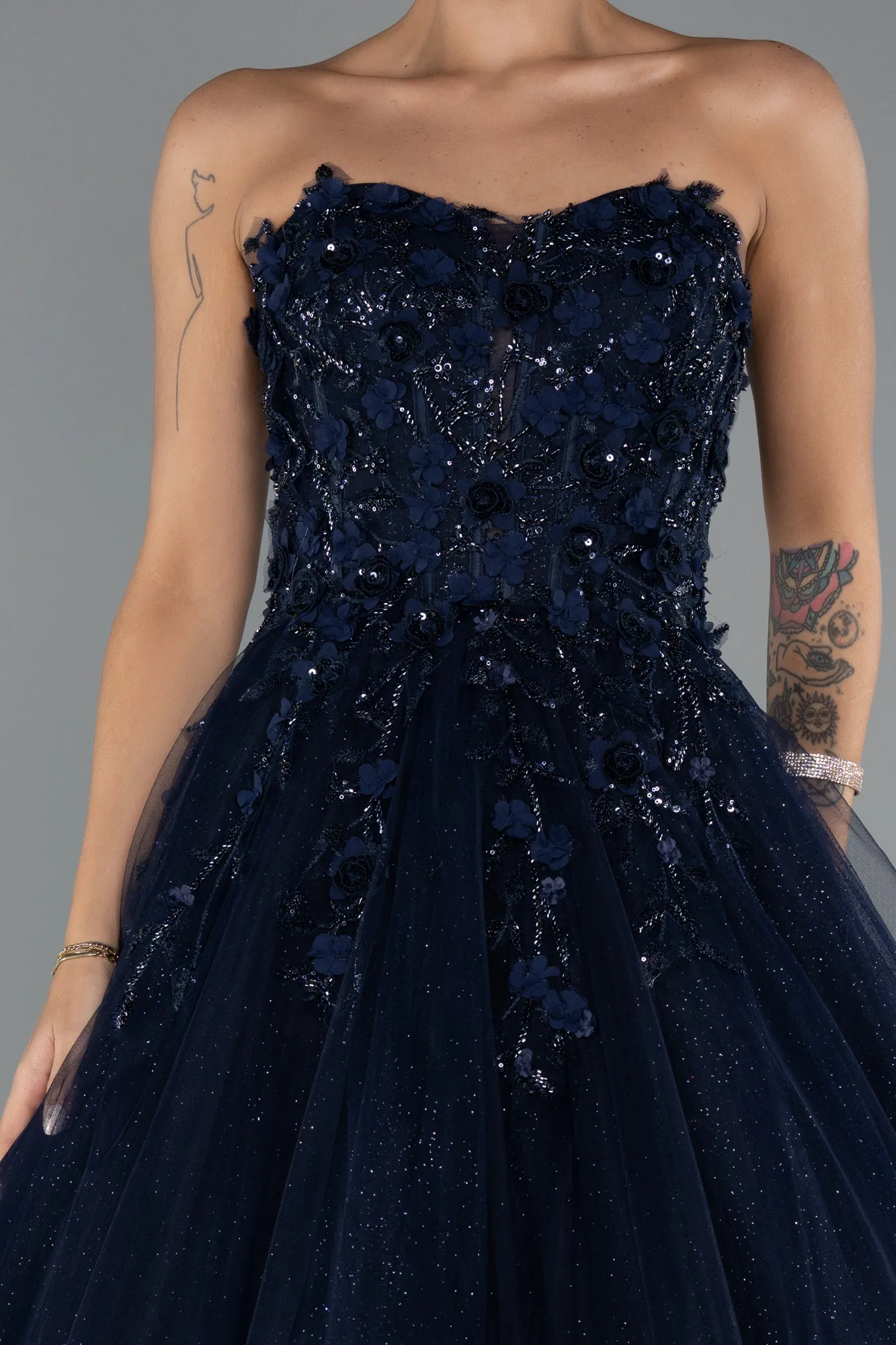 Navy Blue-Long Special Design Engagement Dress ABU5344