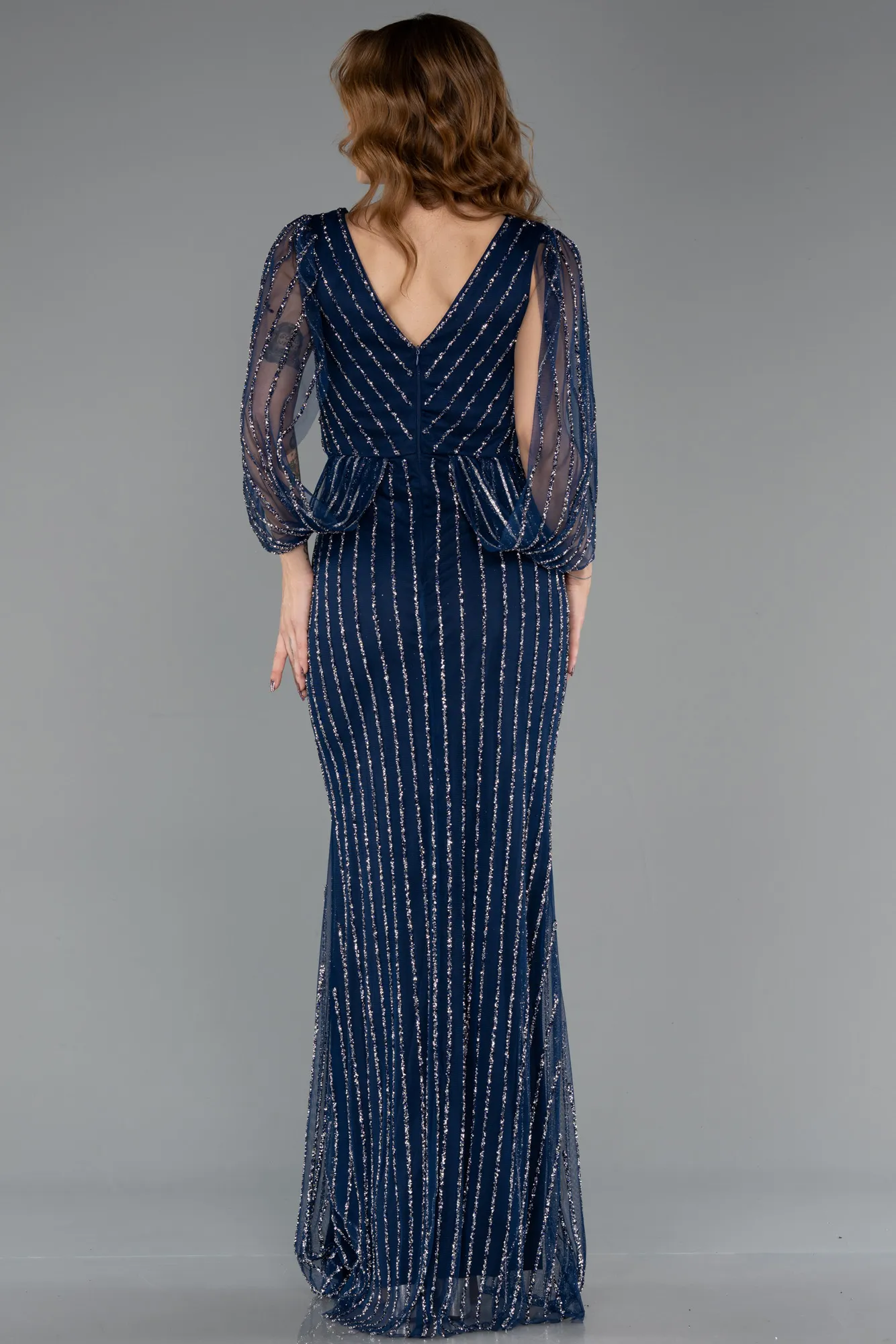 Navy Blue-Long Stony Evening Dress ABU5475
