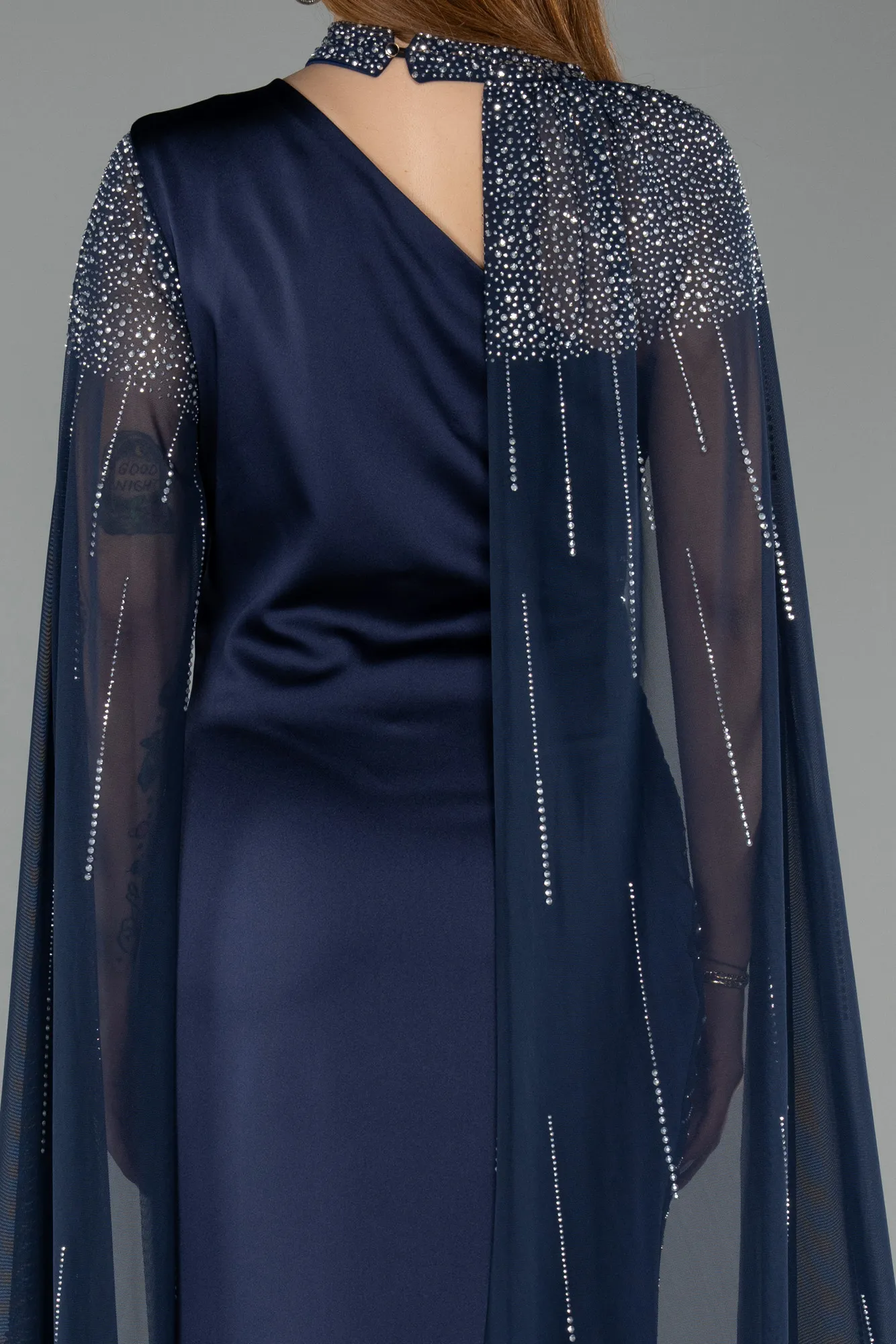 Navy Blue-Long Stony Evening Dress ABU5534