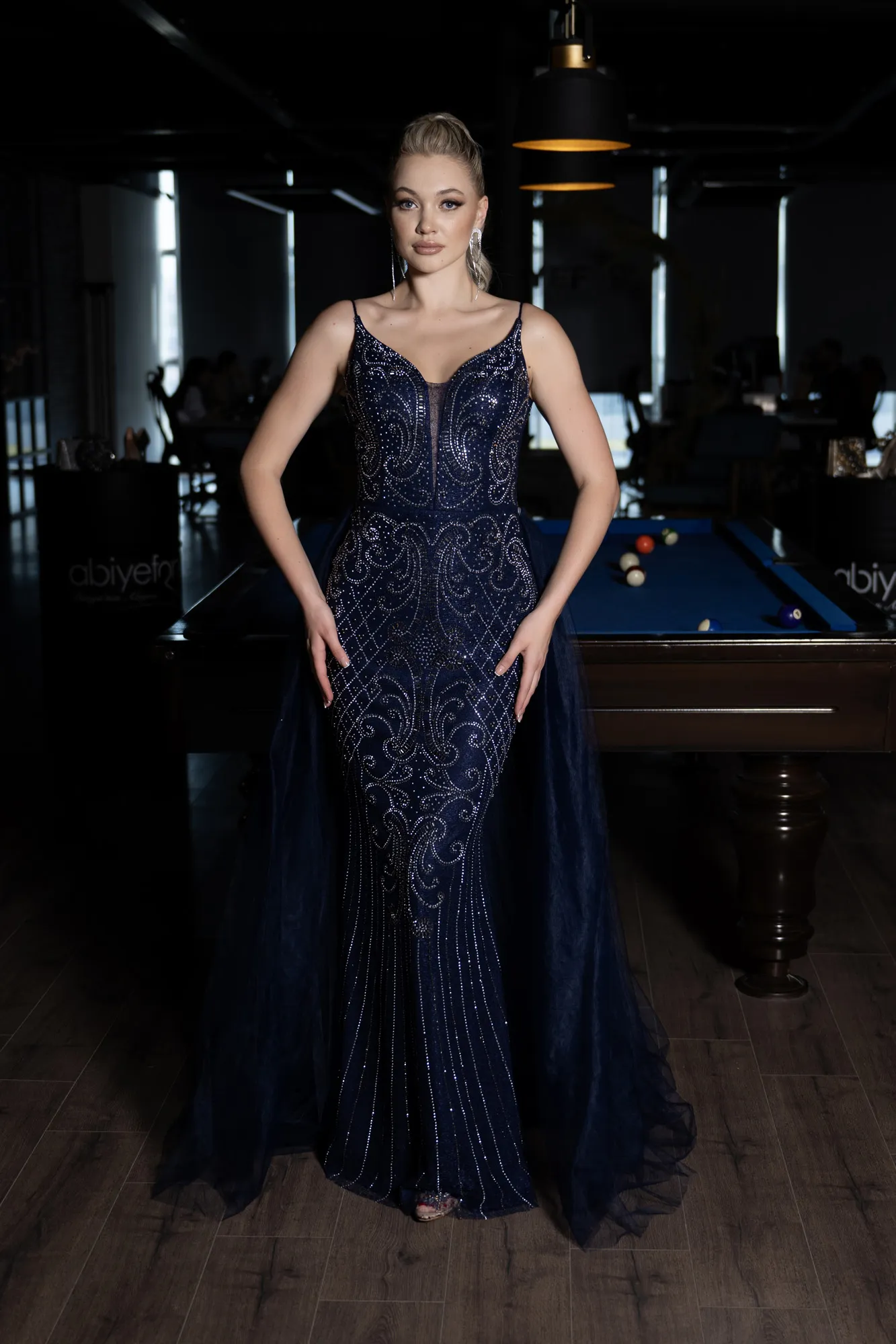Navy Blue-Long Stony Haute Couture ABU3251