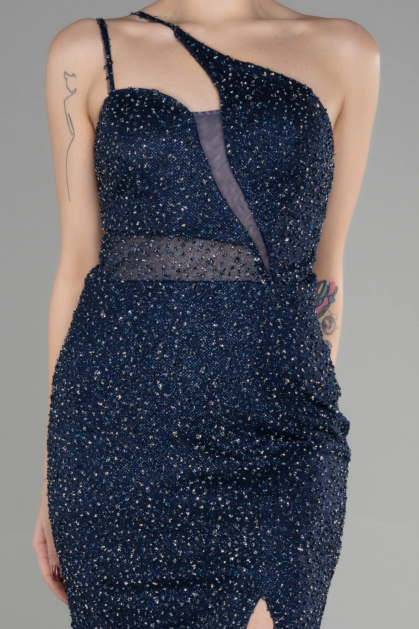 Navy Blue-Long Stony Haute Couture Dress ABU3563