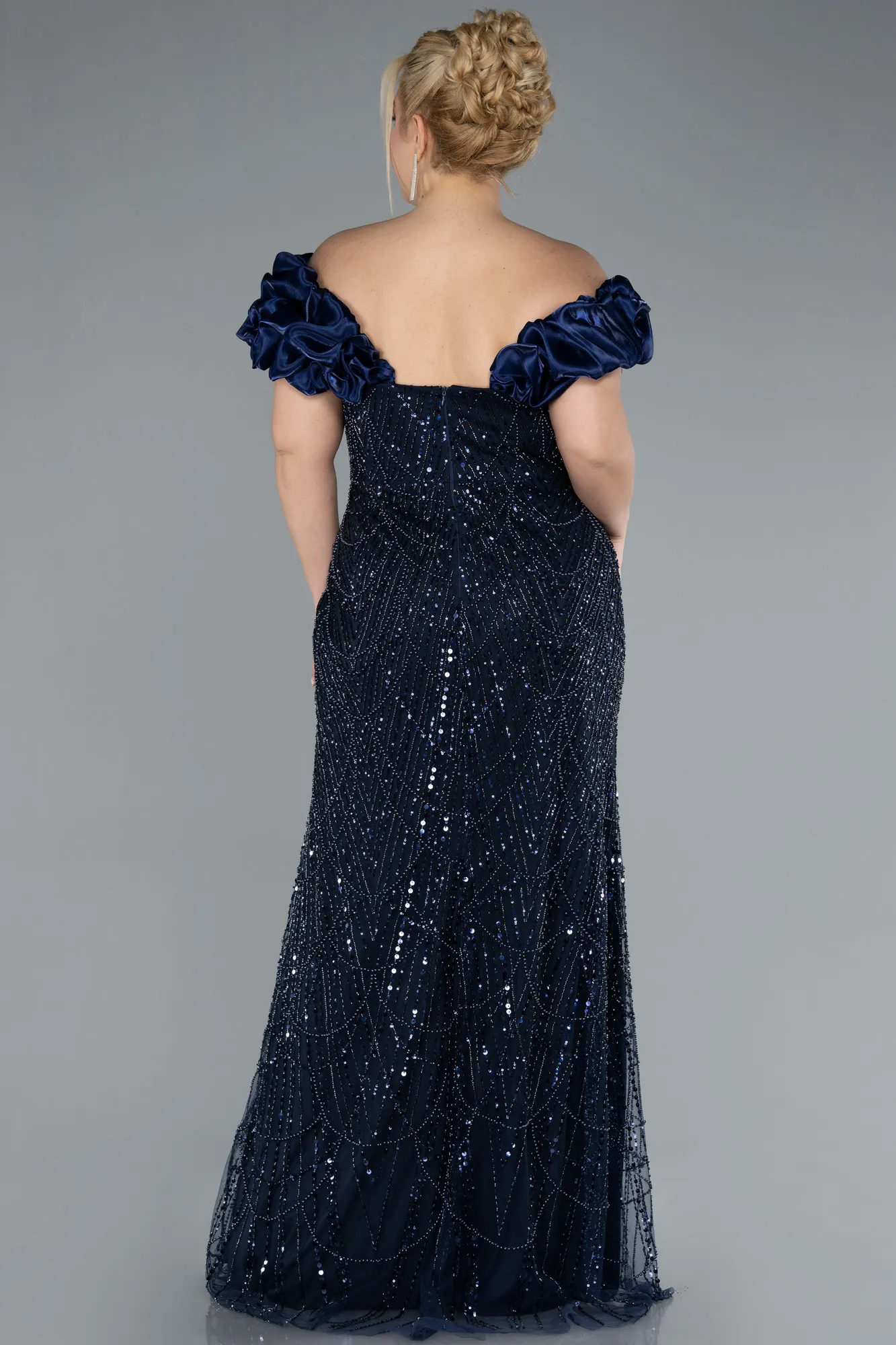 Navy Blue-Long Stony Plus Size Engagement Dress ABU4618
