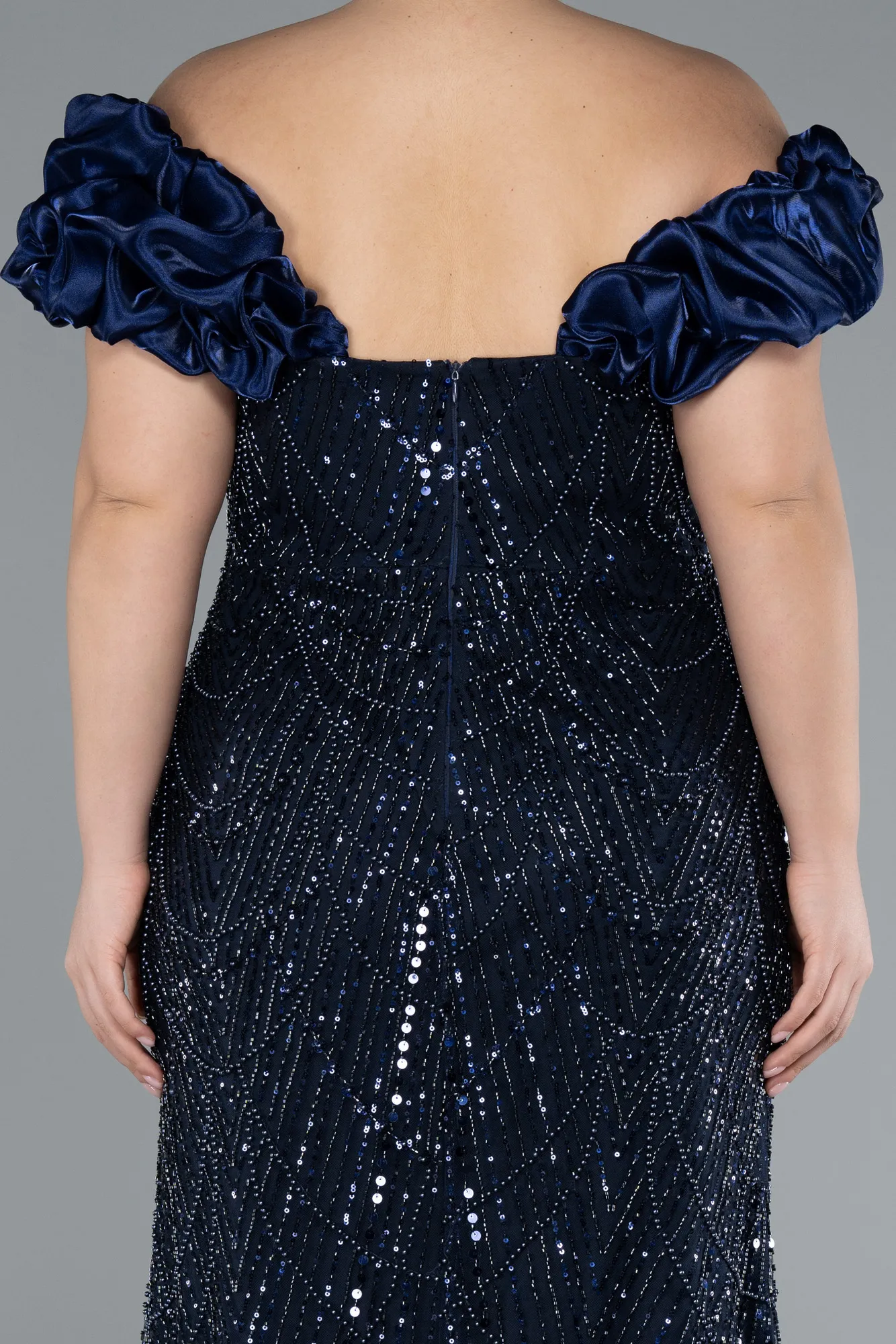 Navy Blue-Long Stony Plus Size Engagement Dress ABU4618