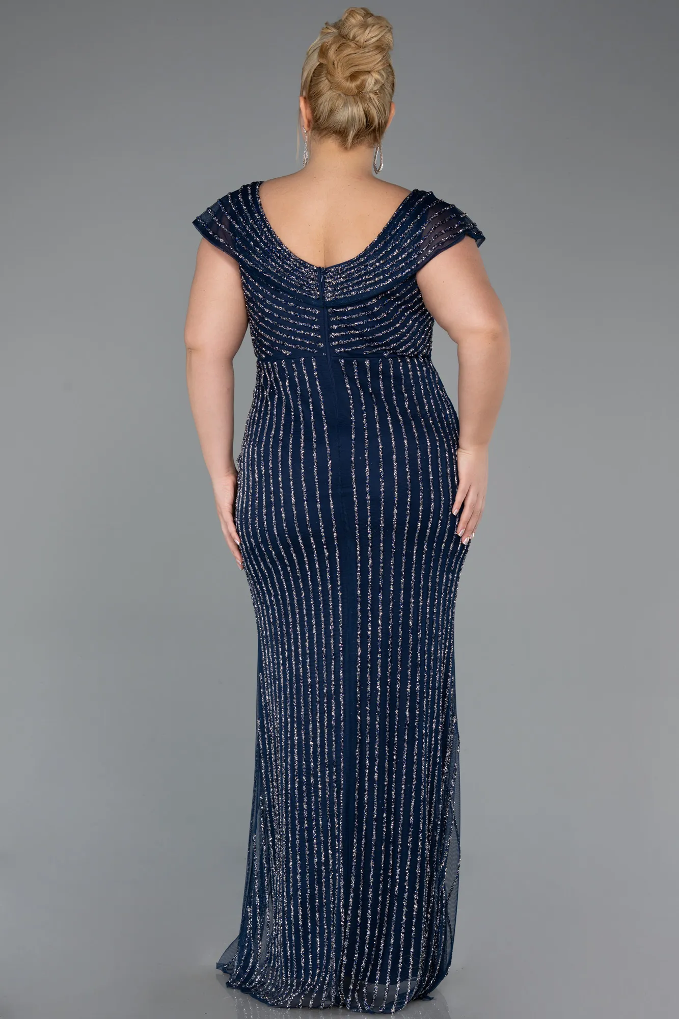 Navy Blue-Long Stony Plus Size Evening Dress ABU5439
