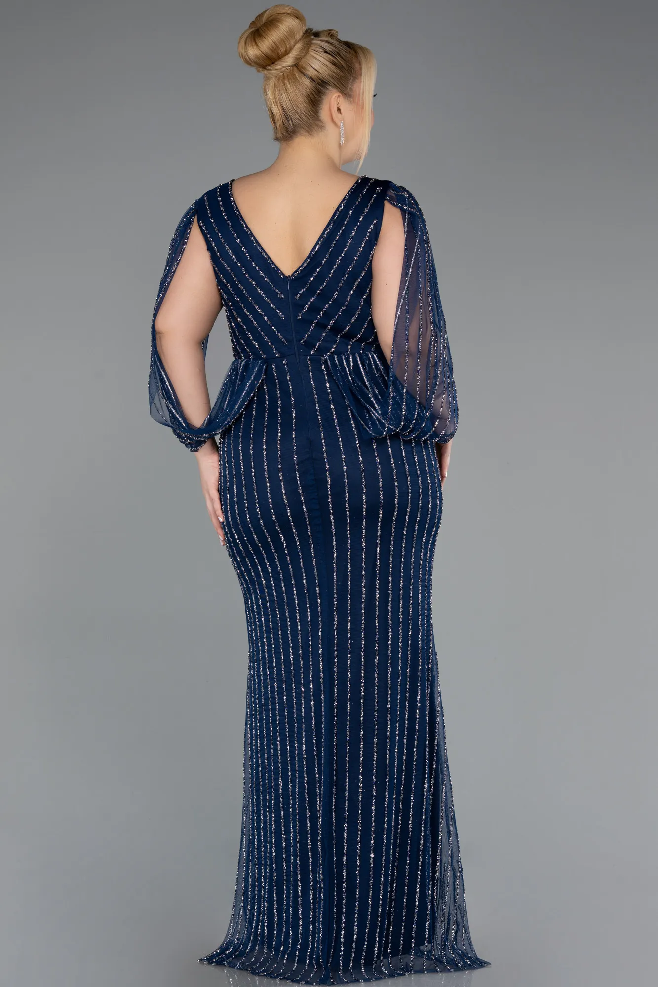 Navy Blue-Long Stony Plus Size Evening Dress ABU5478