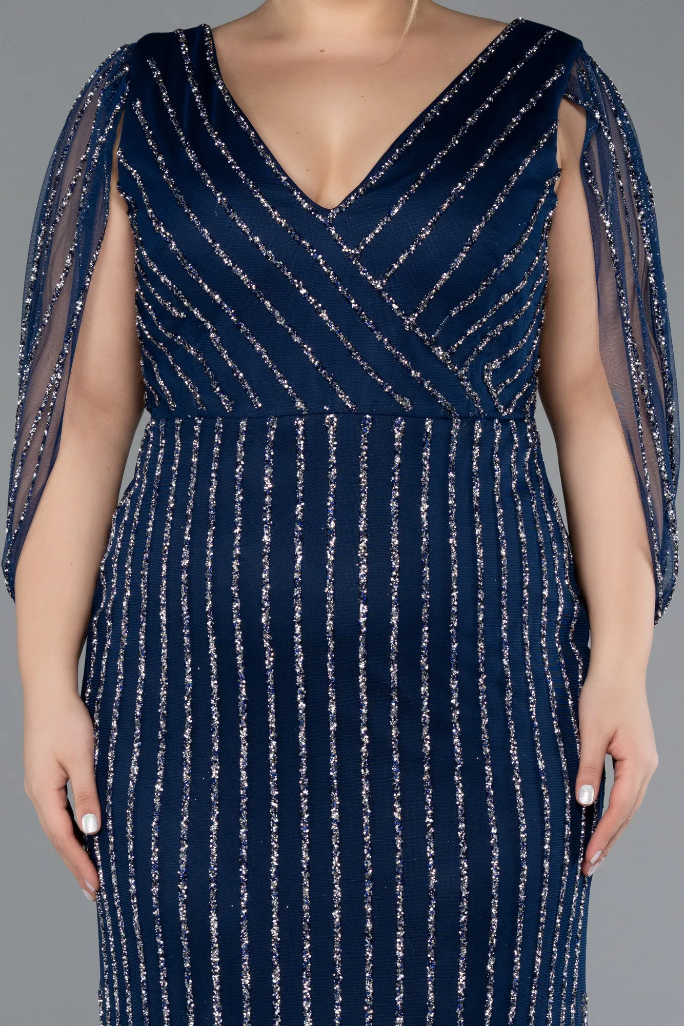 Navy Blue-Long Stony Plus Size Evening Dress ABU5478