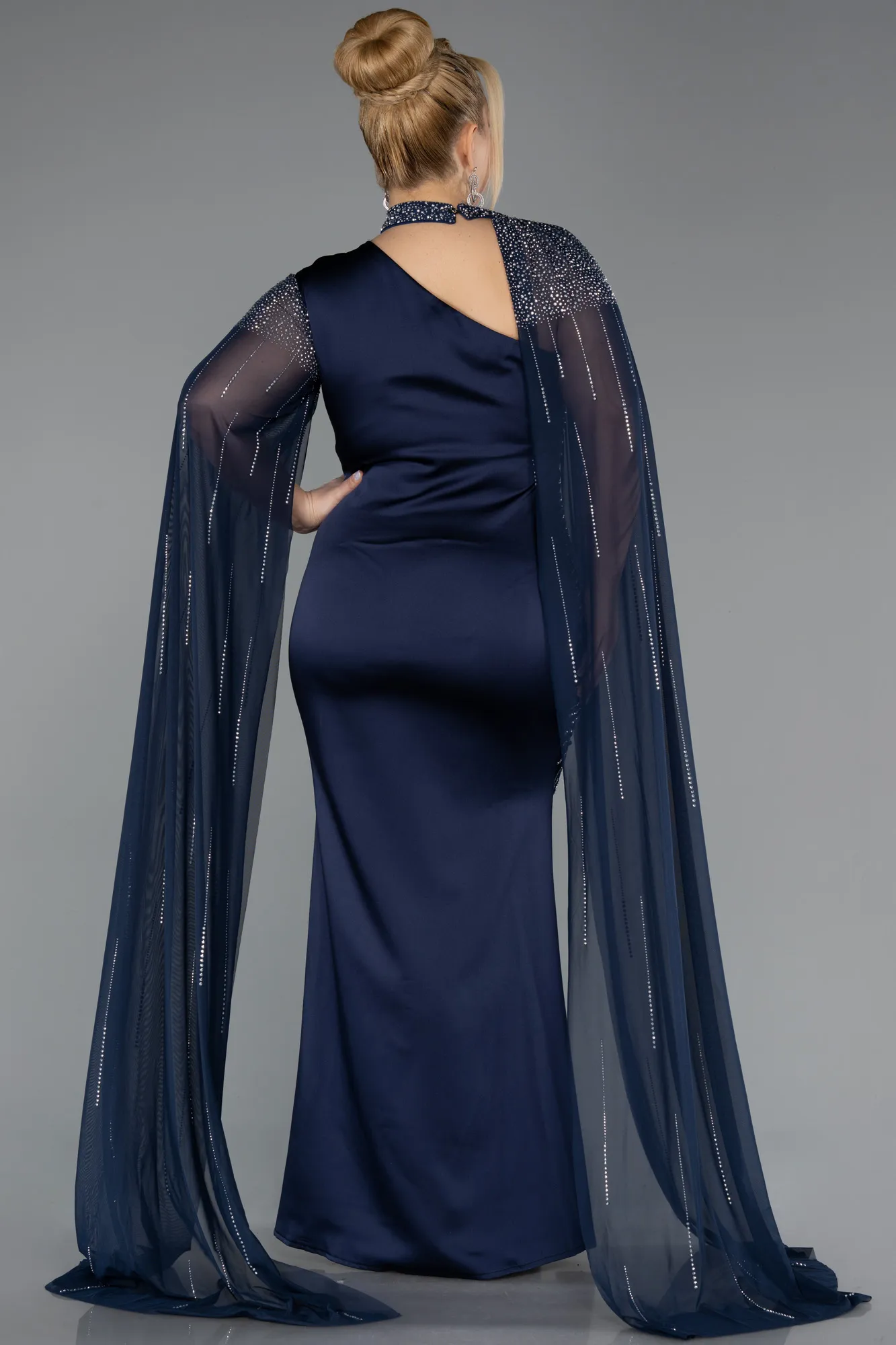 Navy Blue-Long Stony Plus Size Evening Dress ABU5535