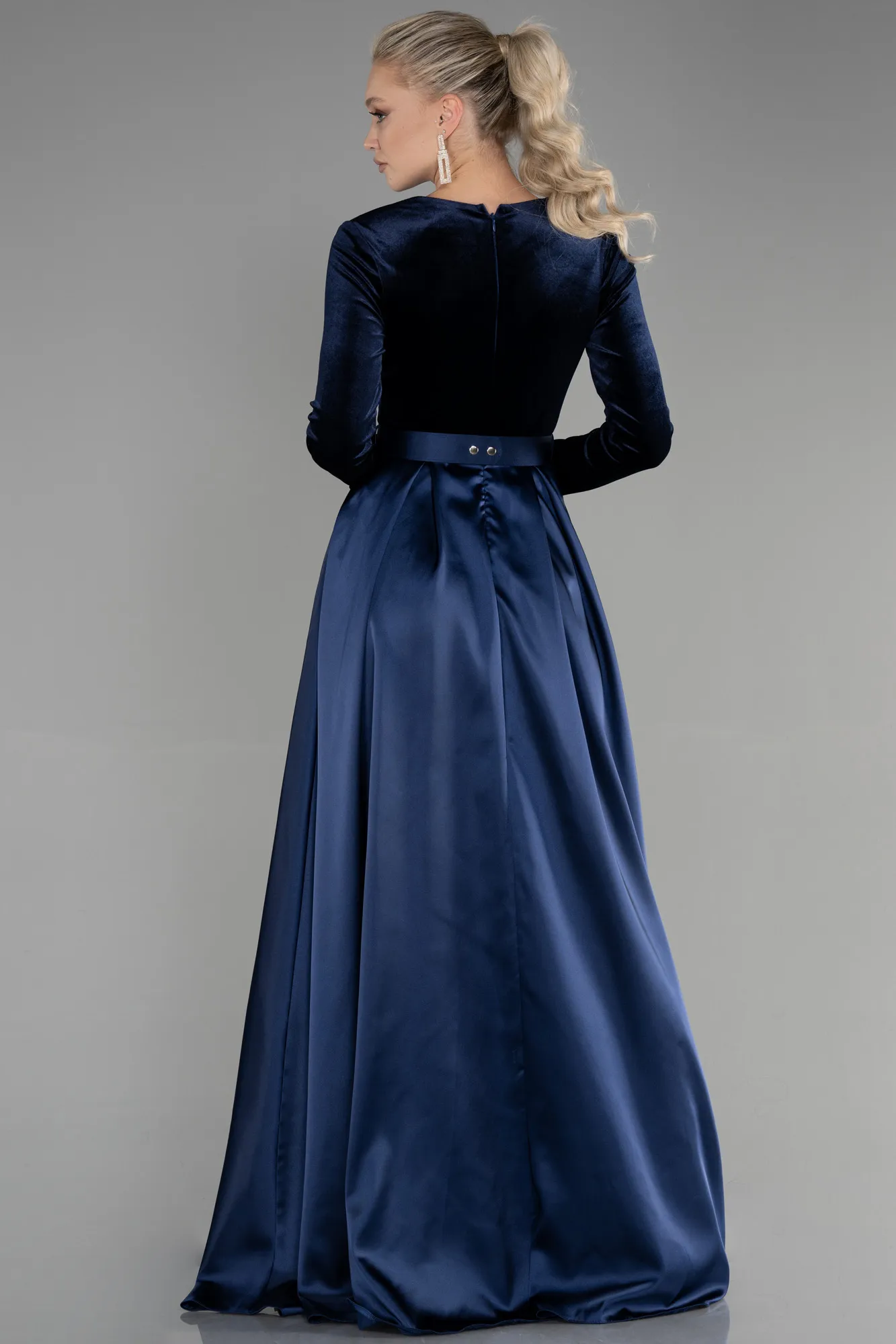 Navy Blue-Long Velvet Evening Dress ABU1523