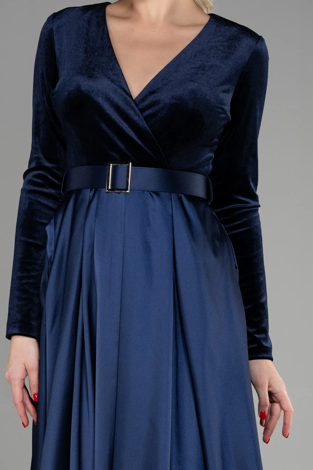 Navy Blue-Long Velvet Evening Dress ABU1523