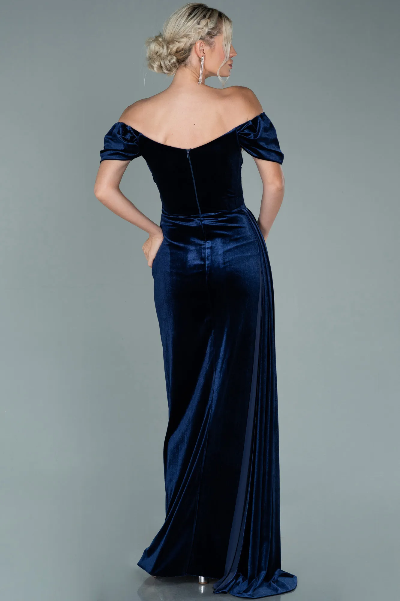 Navy Blue-Long Velvet Evening Dress ABU1990
