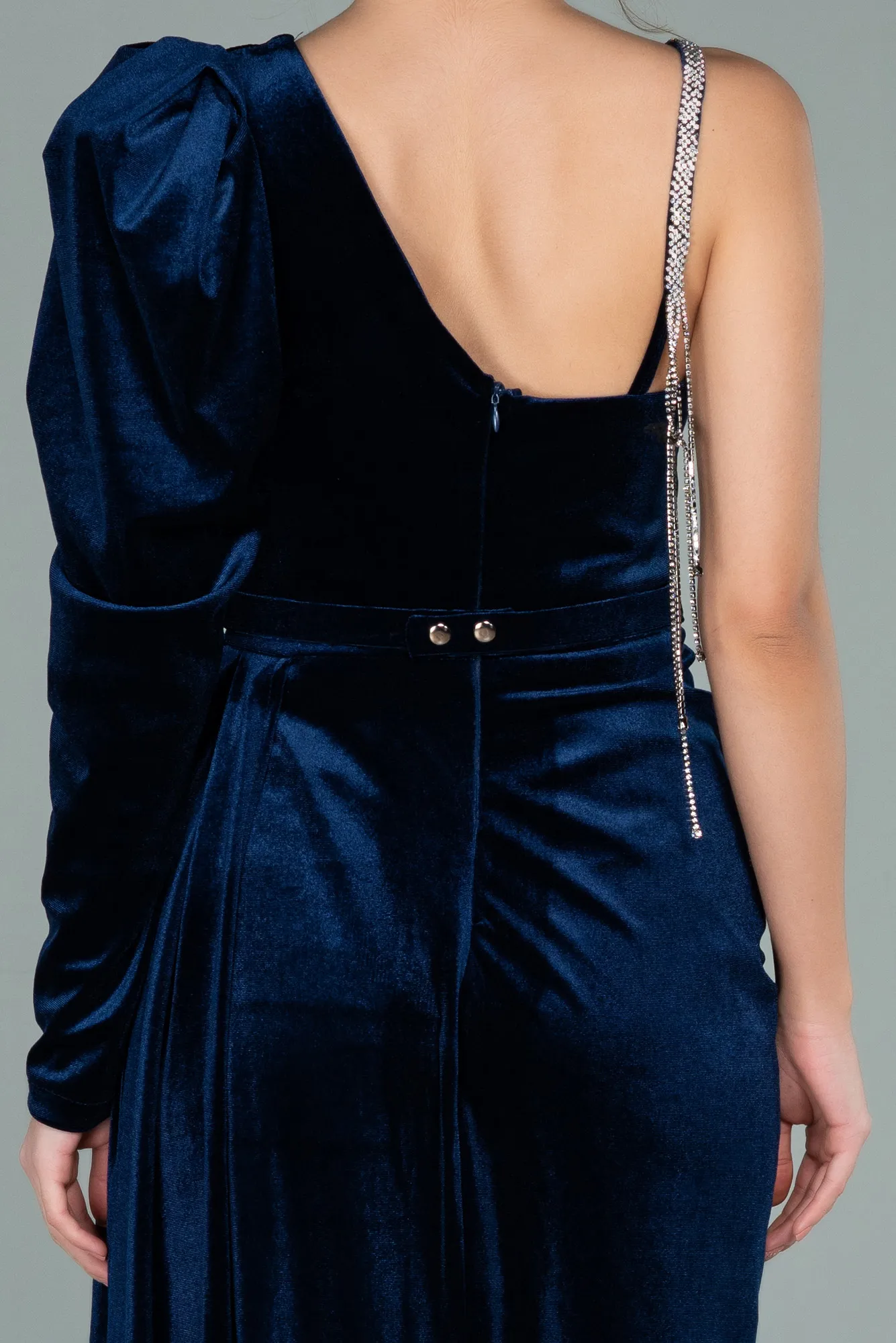 Navy Blue-Long Velvet Evening Dress ABU2074