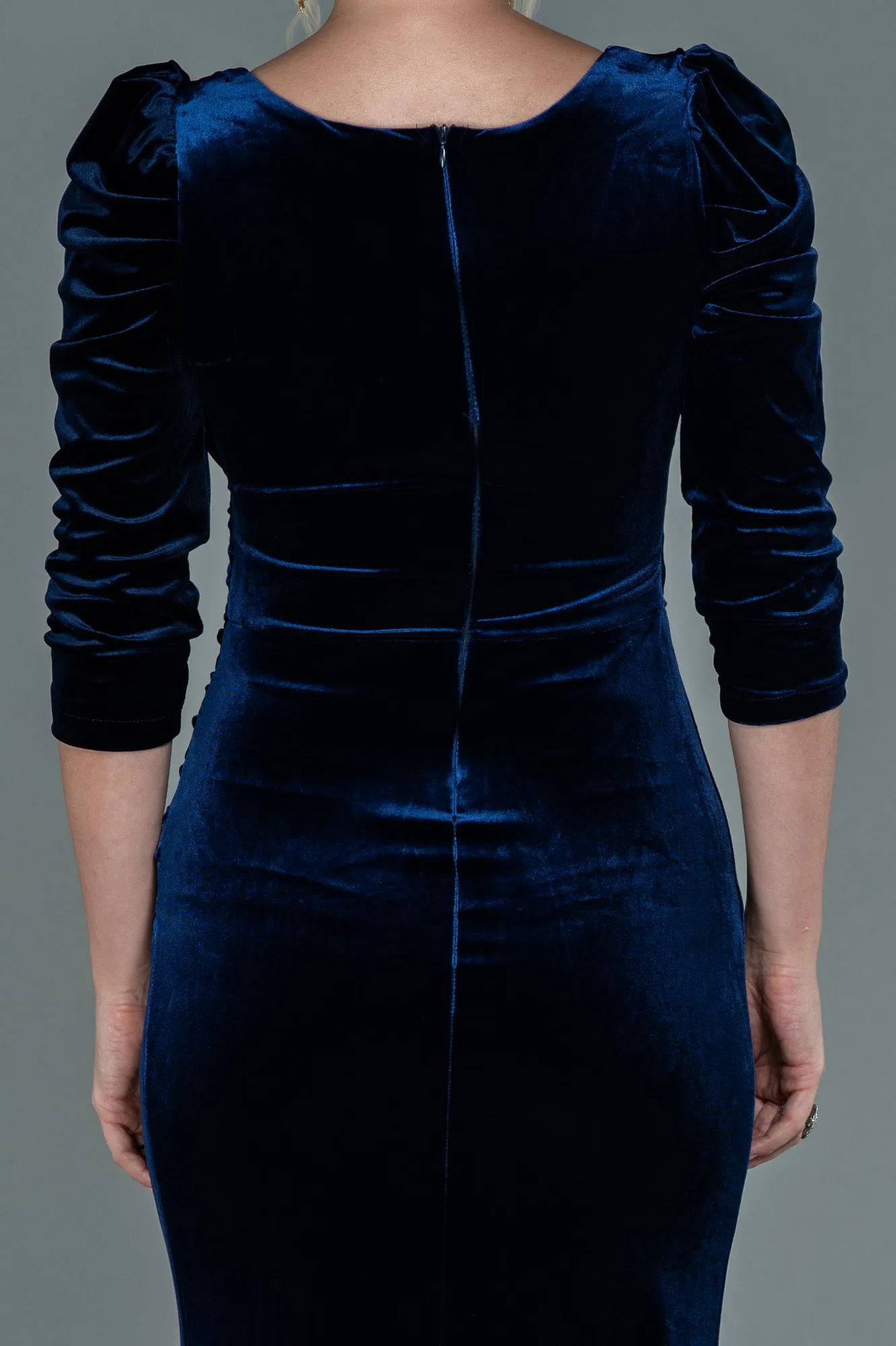 Navy Blue-Long Velvet Evening Dress ABU2604