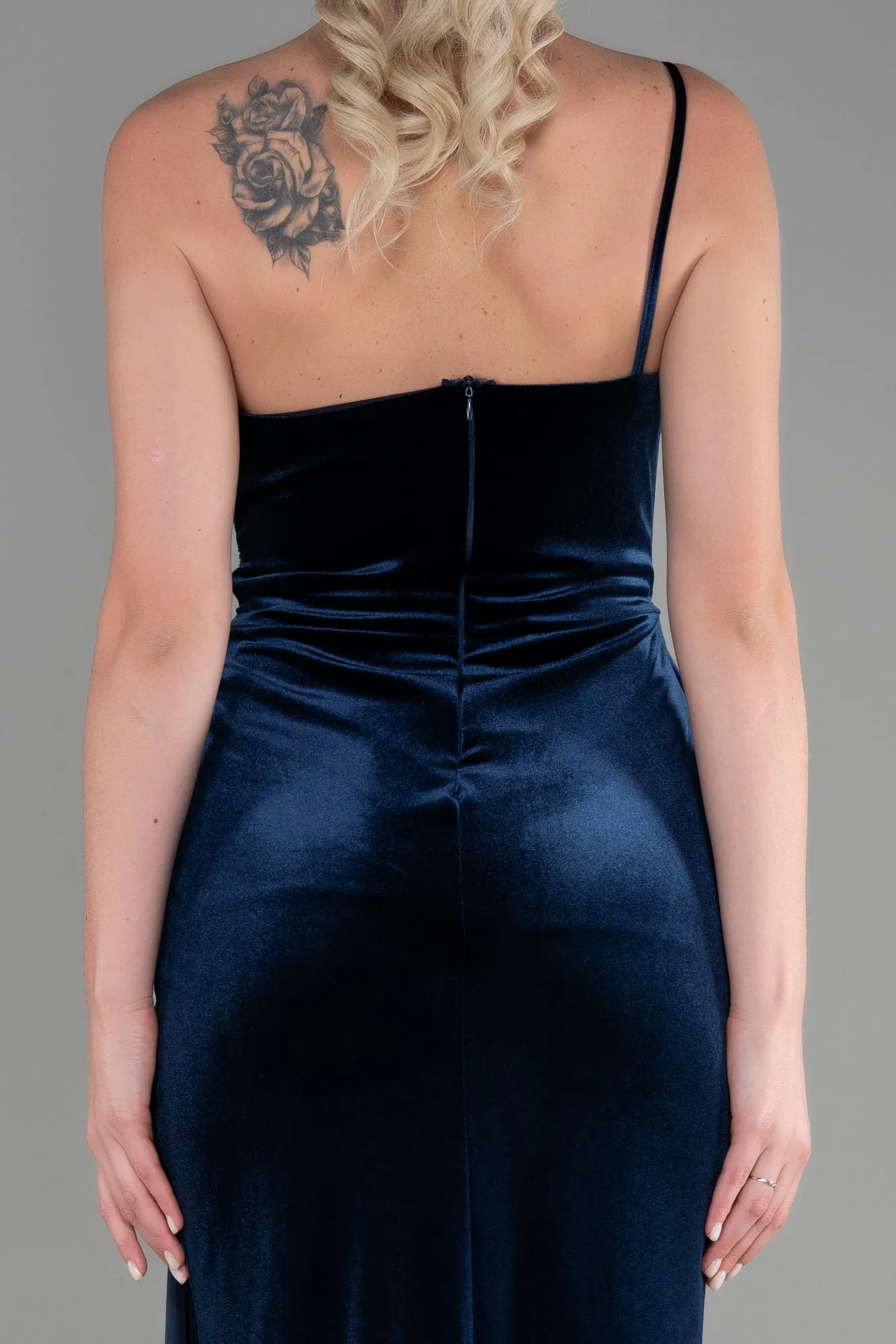 Navy Blue-Long Velvet Evening Dress ABU2626