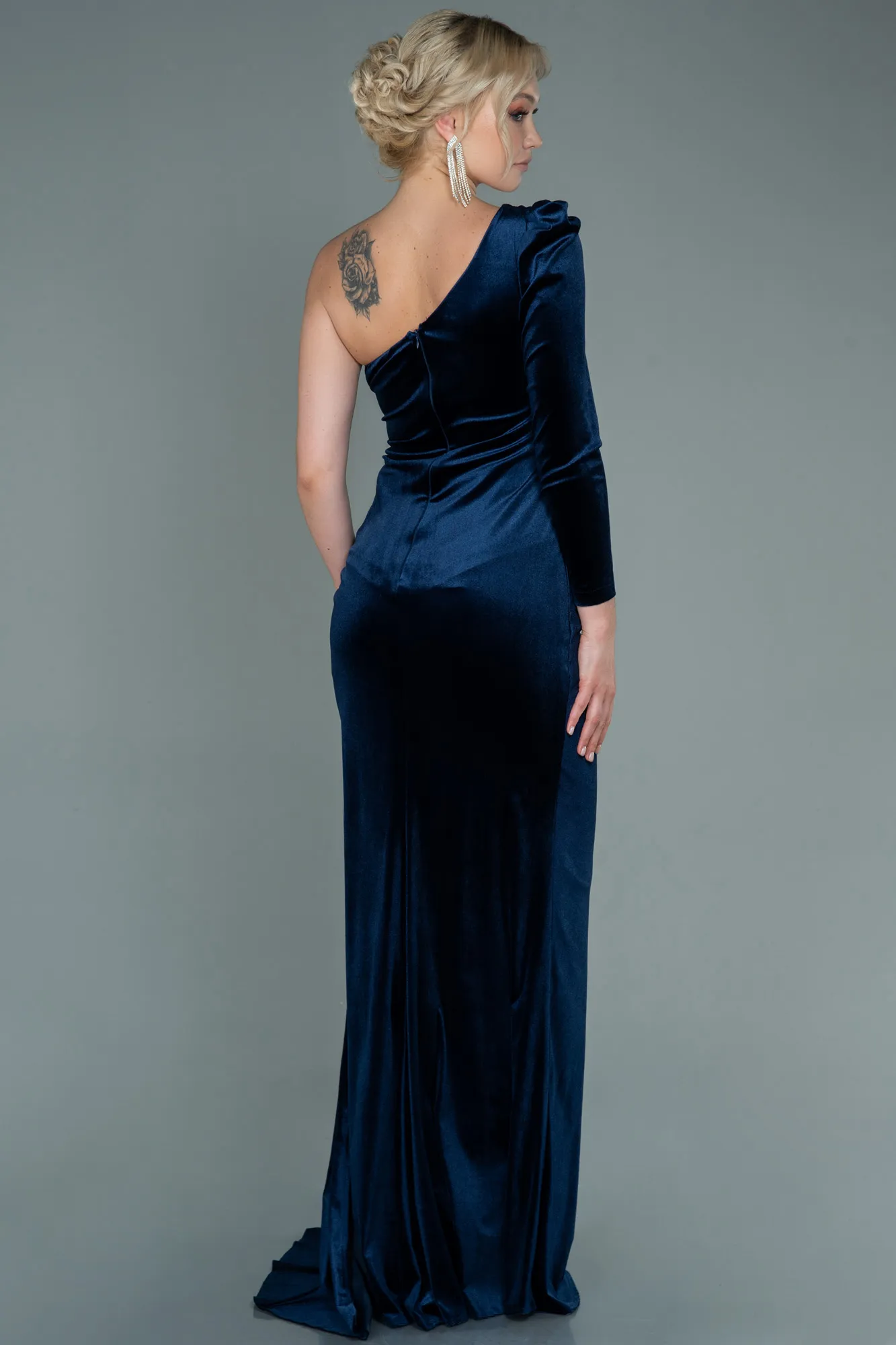 Navy Blue-Long Velvet Evening Dress ABU2655