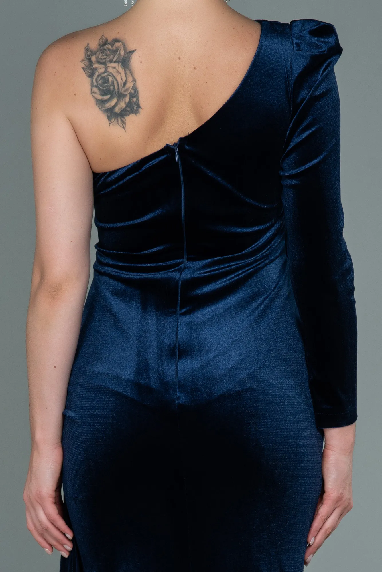 Navy Blue-Long Velvet Evening Dress ABU2655