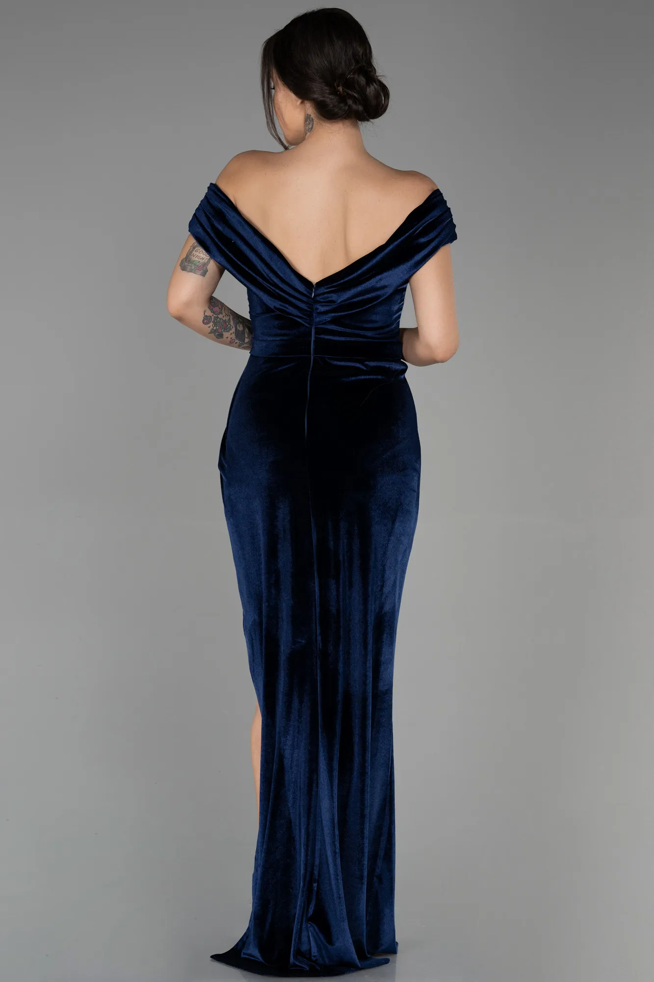 Navy Blue-Long Velvet Evening Dress ABU3330