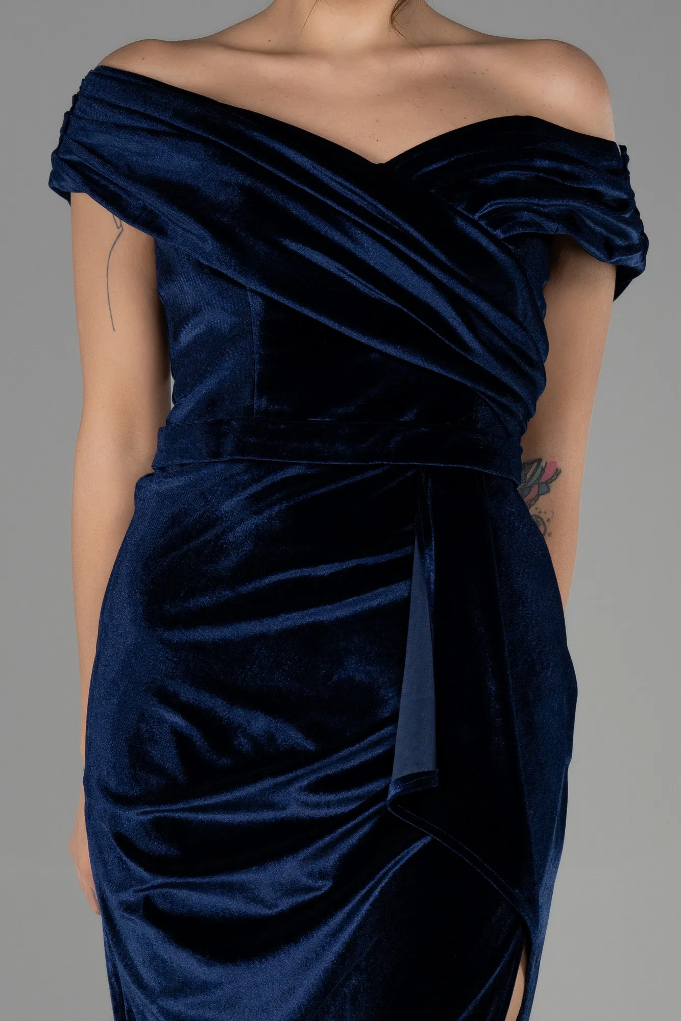Navy Blue-Long Velvet Evening Dress ABU3330