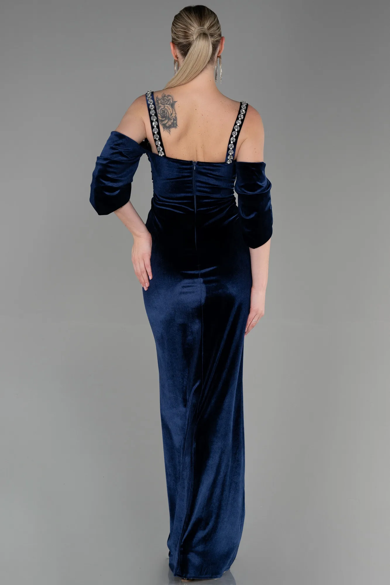 Navy Blue-Long Velvet Evening Dress ABU3335