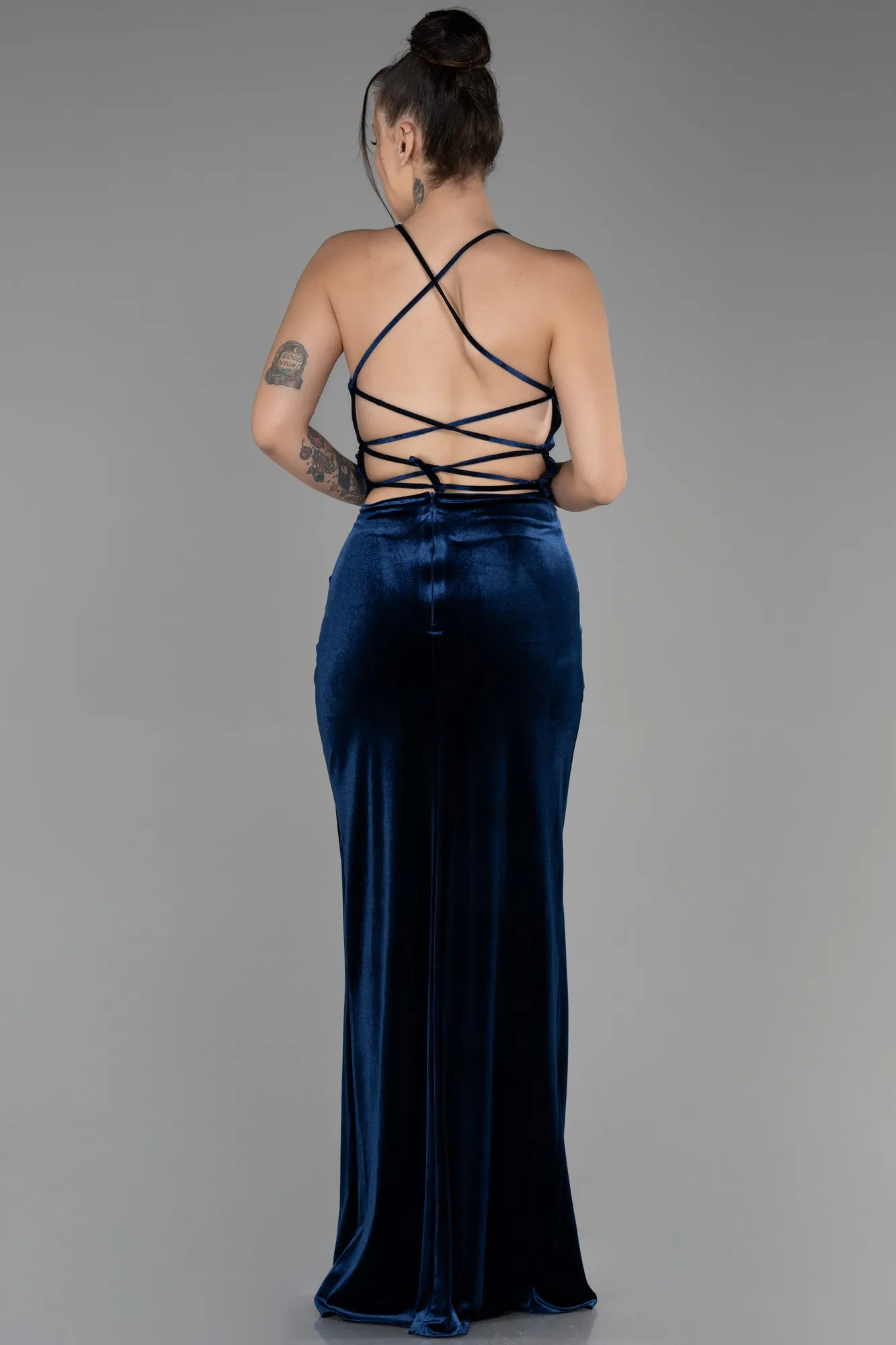 Navy Blue-Long Velvet Evening Dress ABU3366