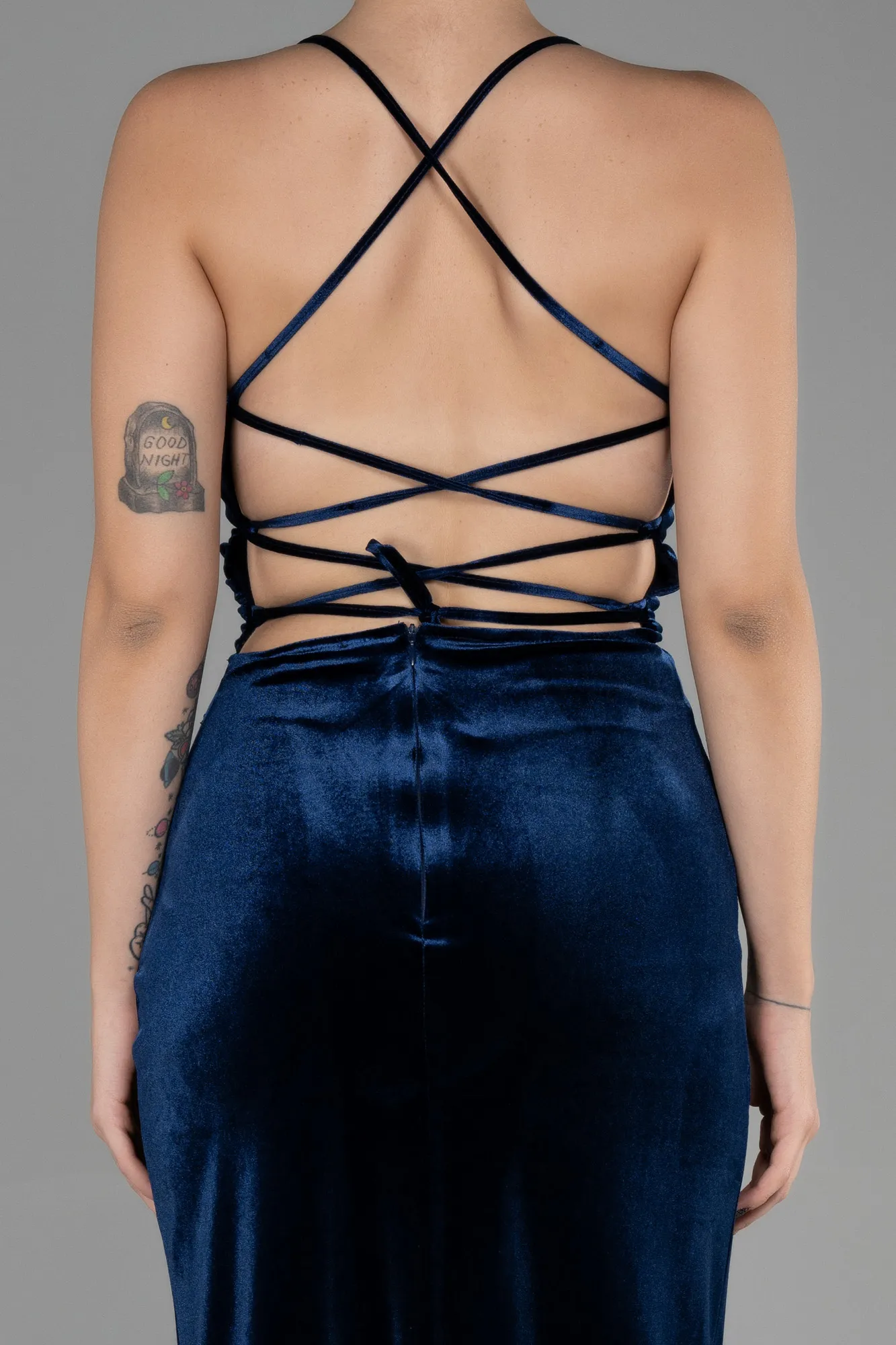 Navy Blue-Long Velvet Evening Dress ABU3366