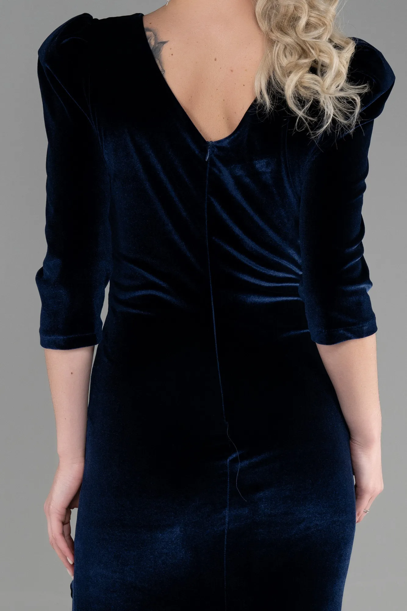 Navy Blue-Long Velvet Evening Dress ABU3386