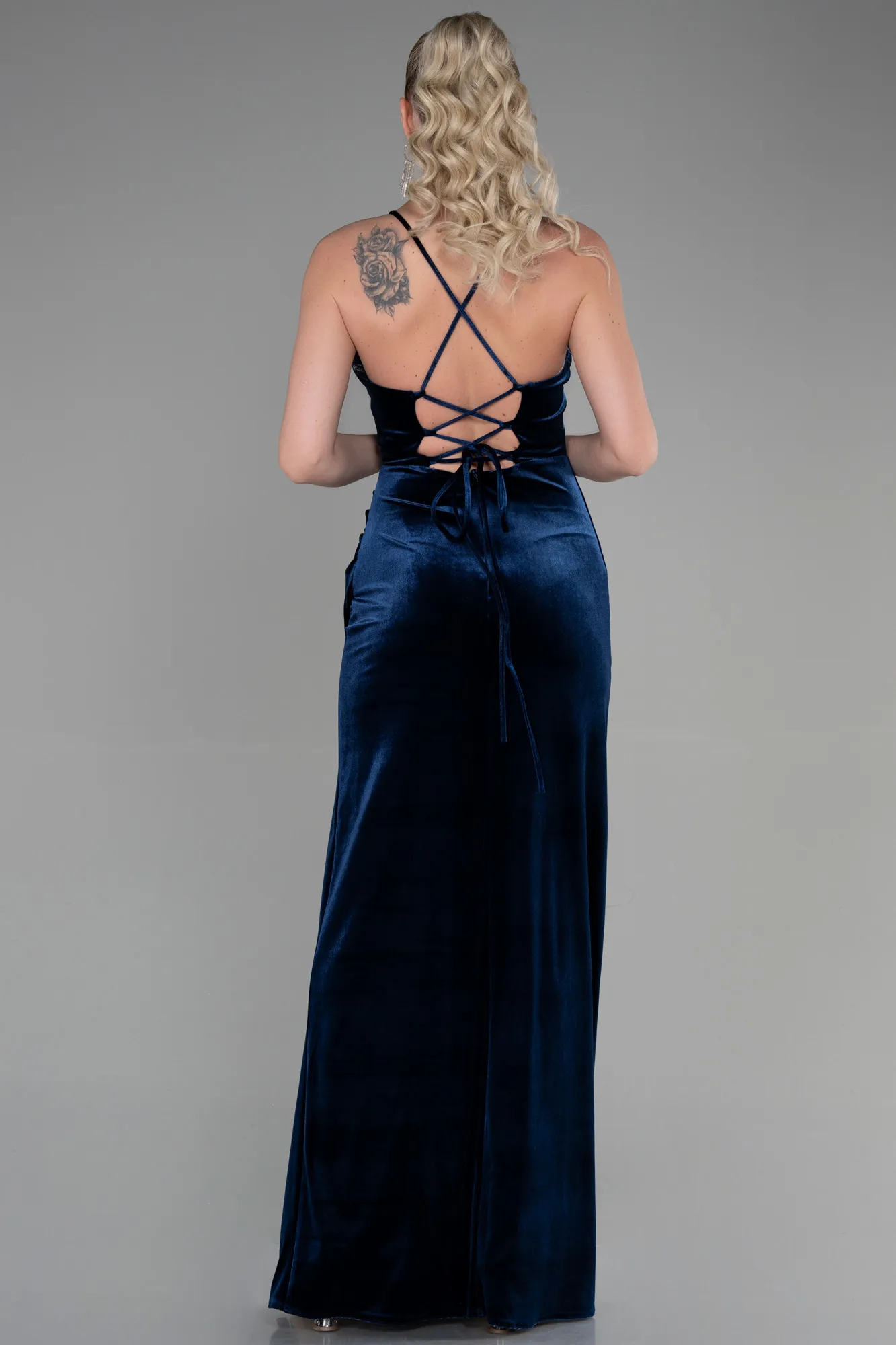Navy Blue-Long Velvet Evening Dress ABU3395