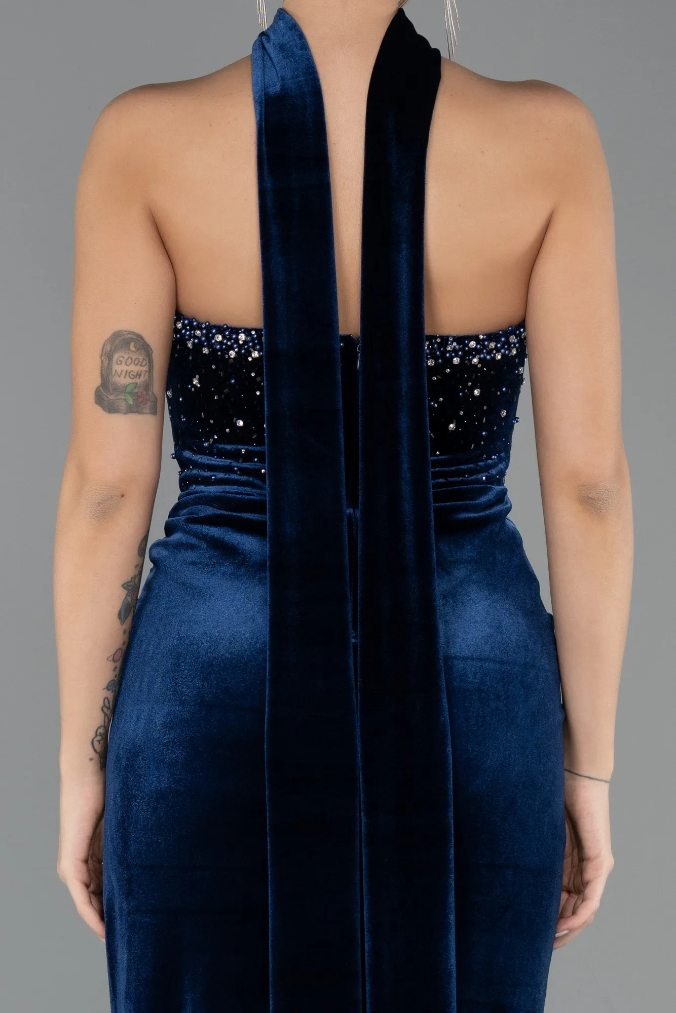 Navy Blue-Long Velvet Evening Dress ABU4405