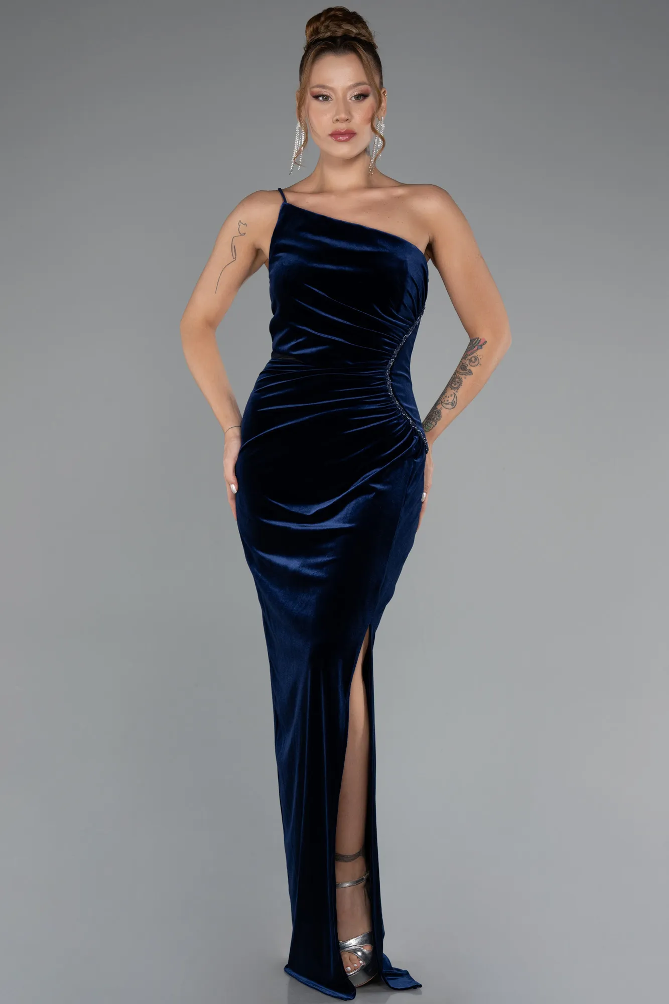 Navy Blue-Long Velvet Evening Dress ABU5374