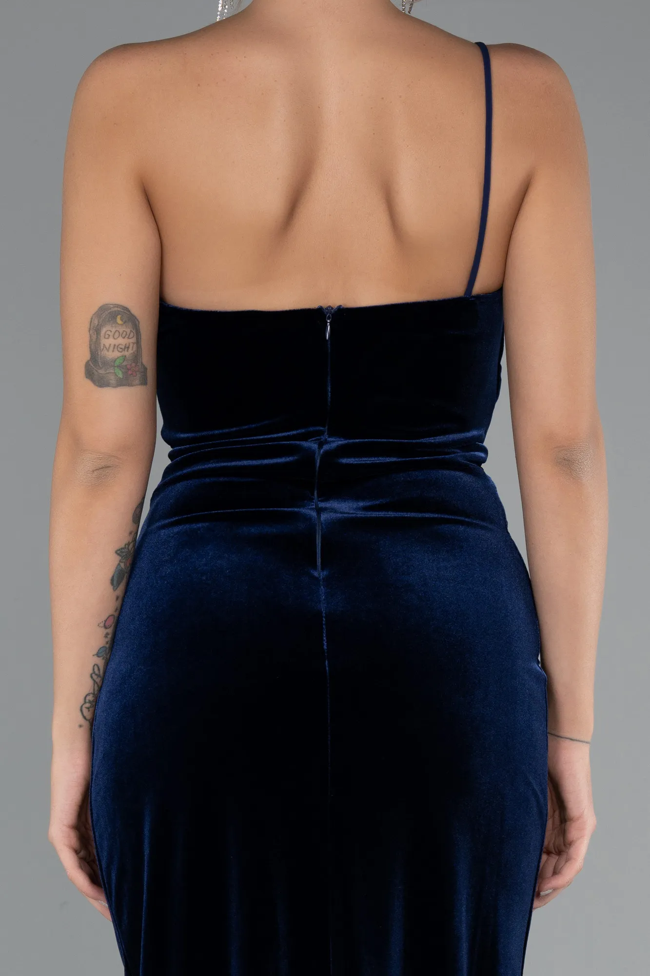 Navy Blue-Long Velvet Evening Dress ABU5374