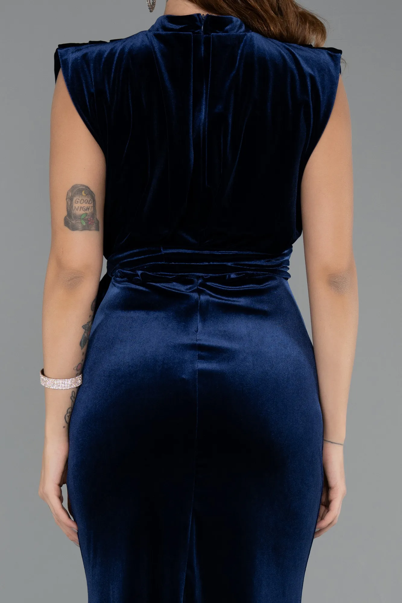 Navy Blue-Long Velvet Evening Dress ABU5402