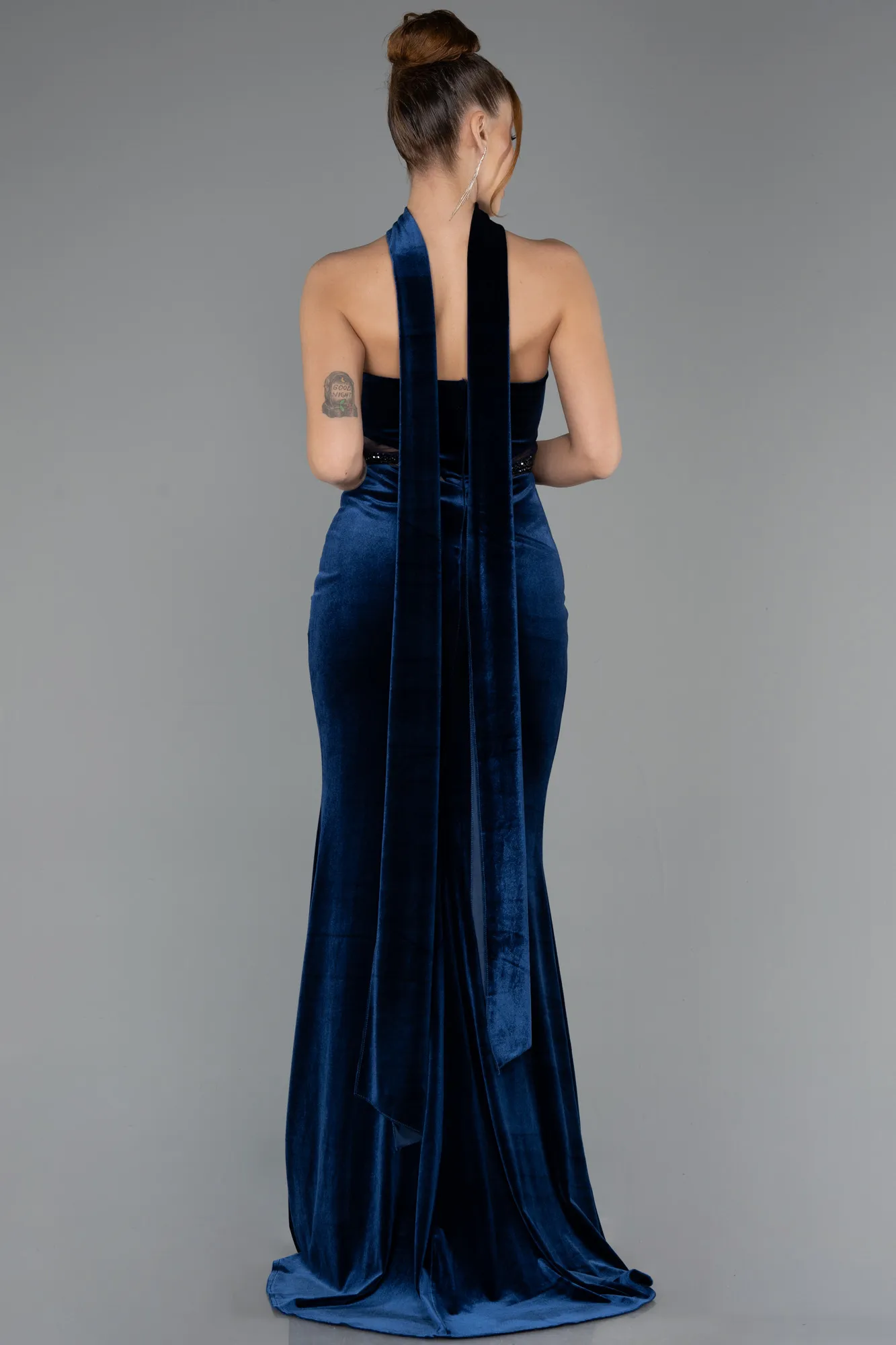 Navy Blue-Long Velvet Evening Dress ABU5437