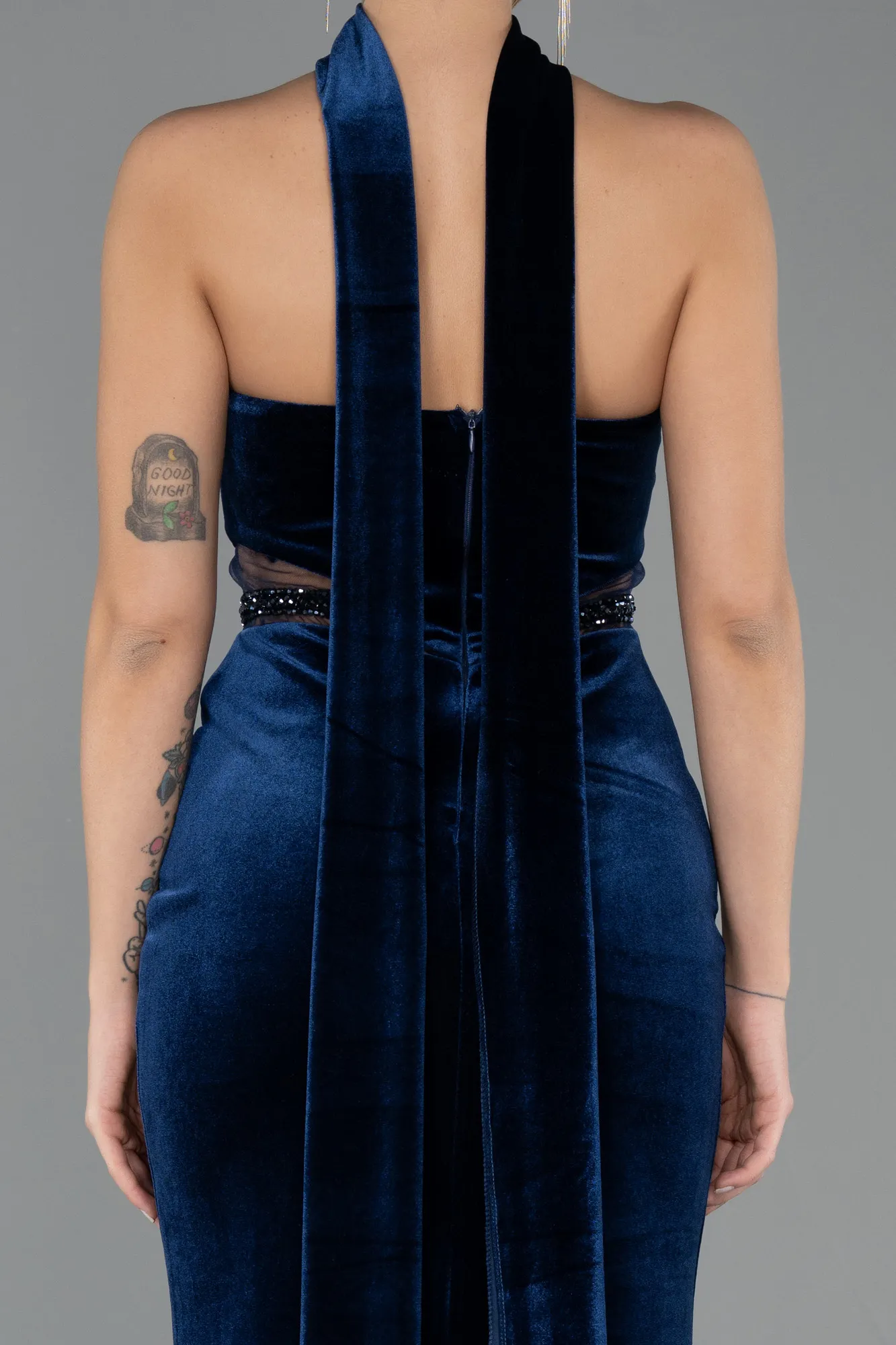 Navy Blue-Long Velvet Evening Dress ABU5437
