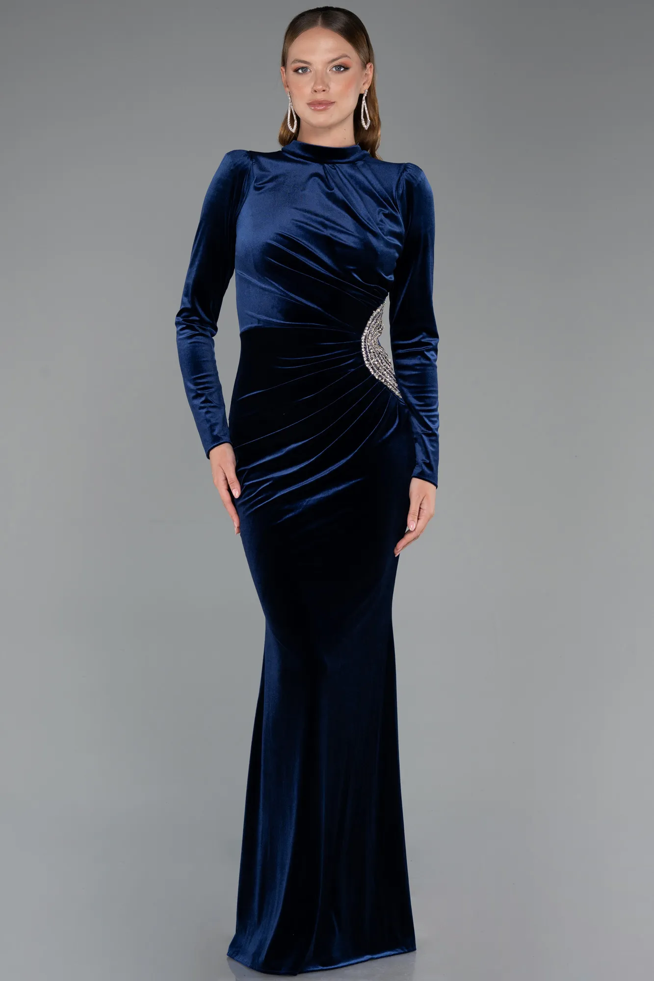 Navy Blue-Long Velvet Evening Dress ABU5474