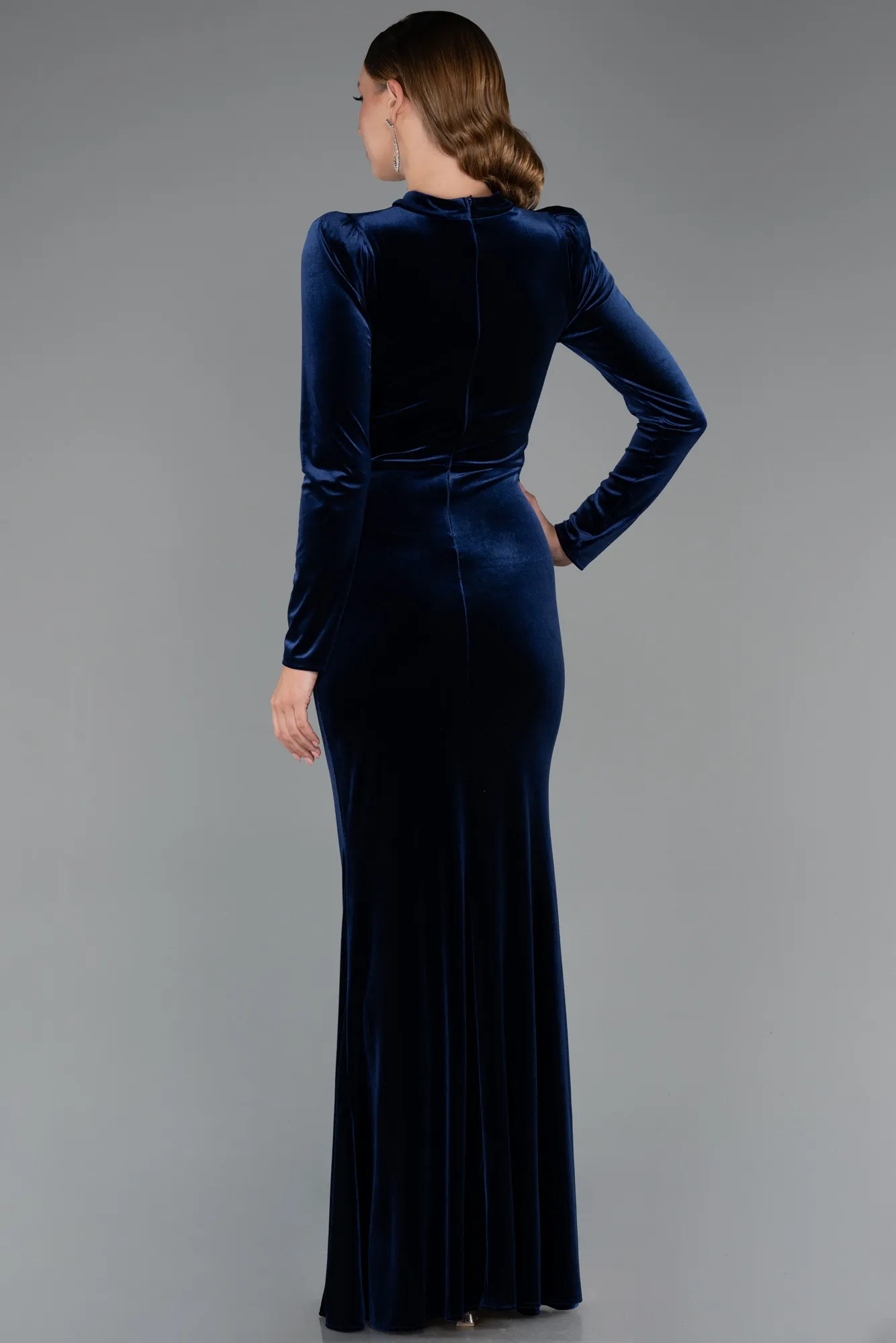 Navy Blue-Long Velvet Evening Dress ABU5474