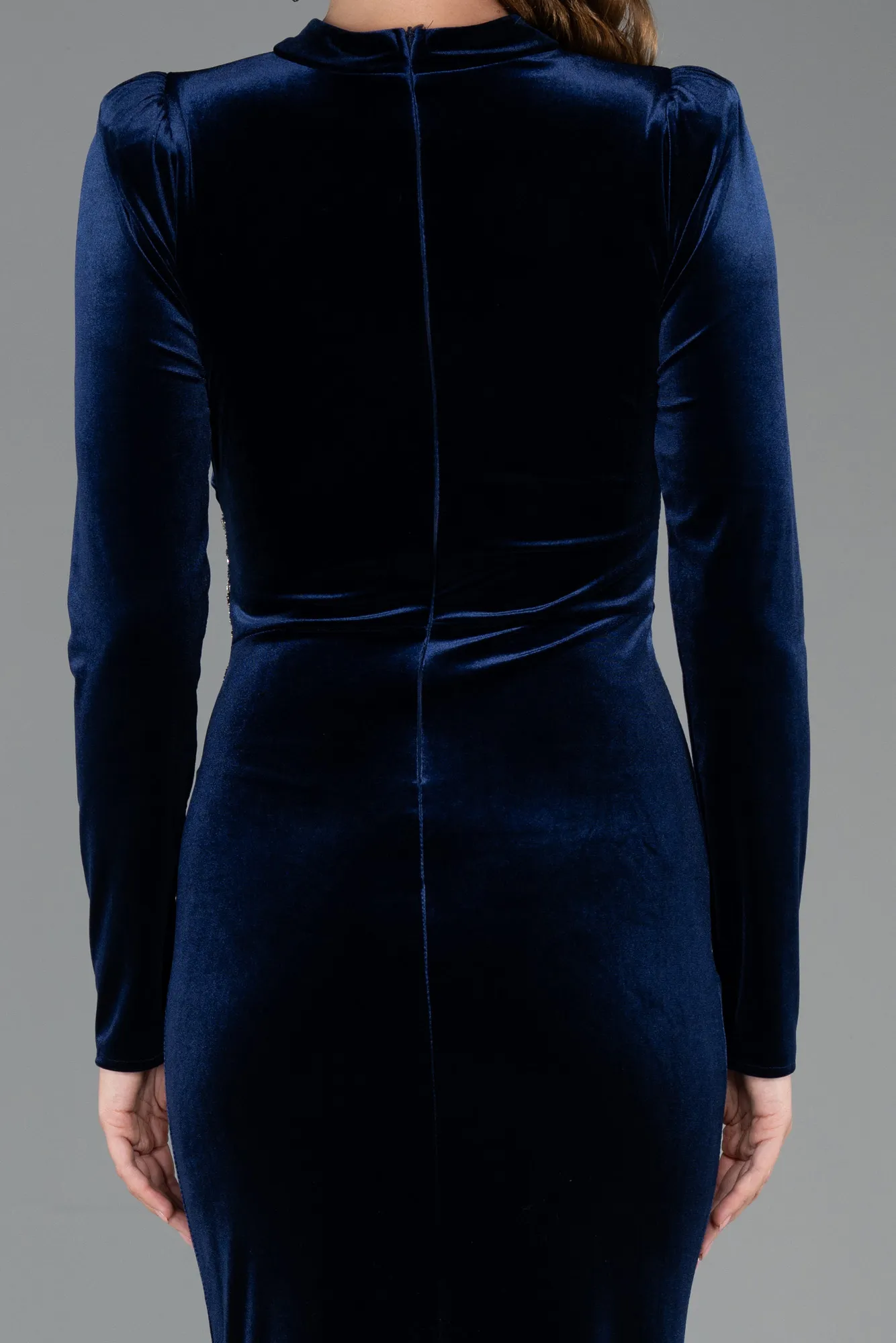Navy Blue-Long Velvet Evening Dress ABU5474