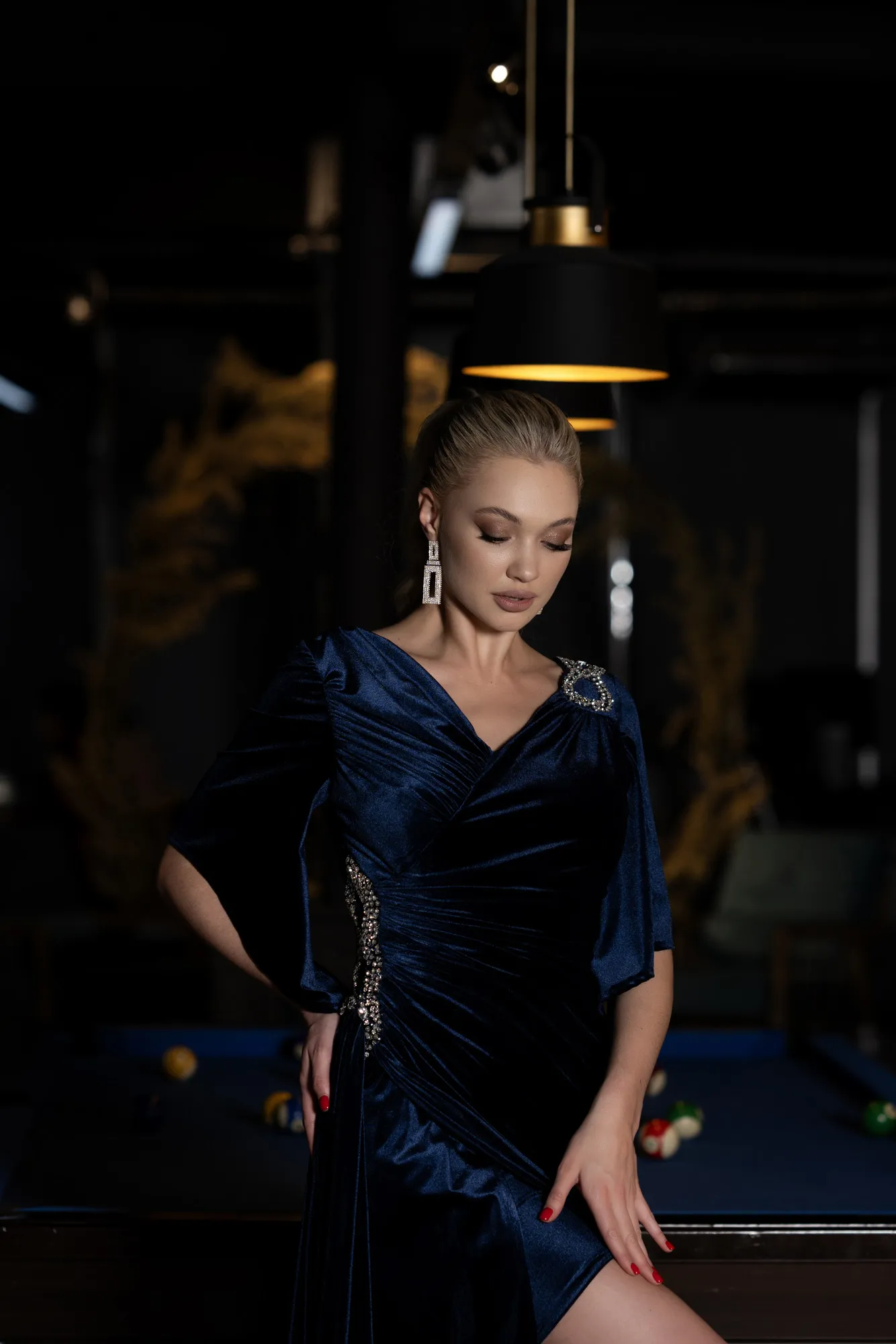 Navy Blue-Long Velvet Mermaid Evening Dress ABU3369