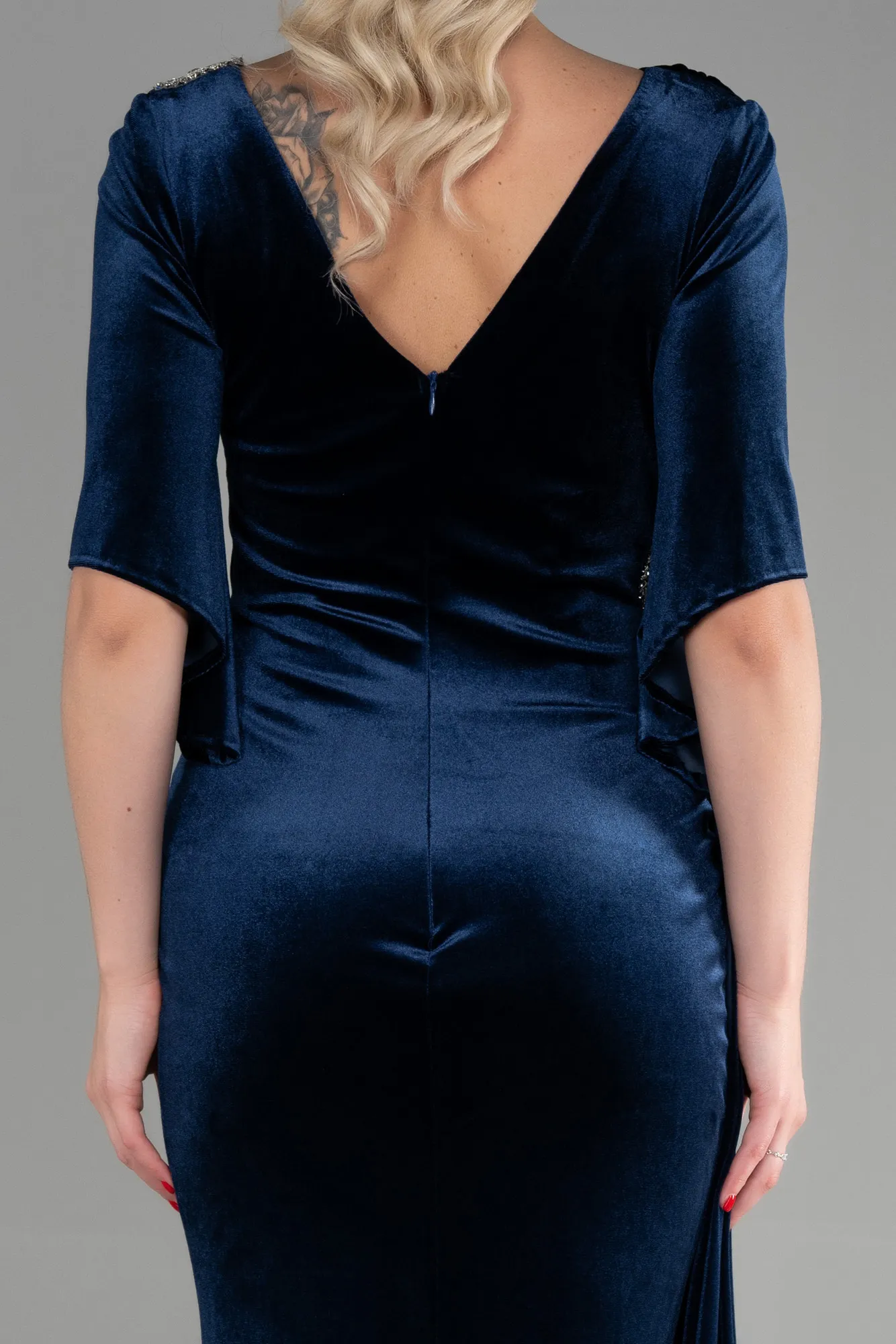 Navy Blue-Long Velvet Mermaid Evening Dress ABU3369