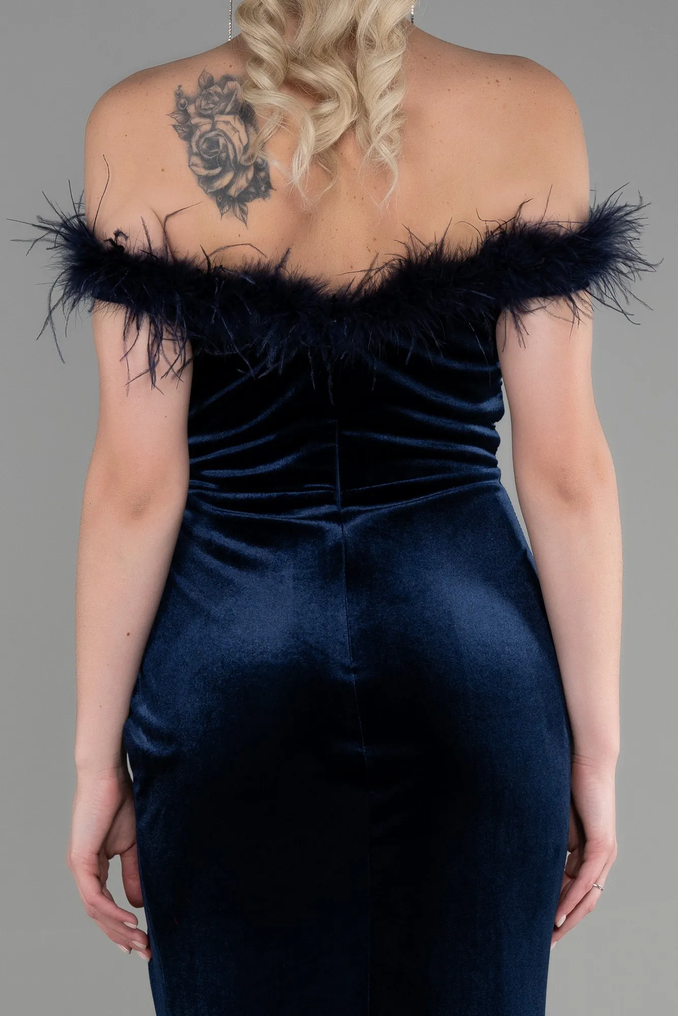 Navy Blue-Long Velvet Mermaid Evening Dress ABU3392