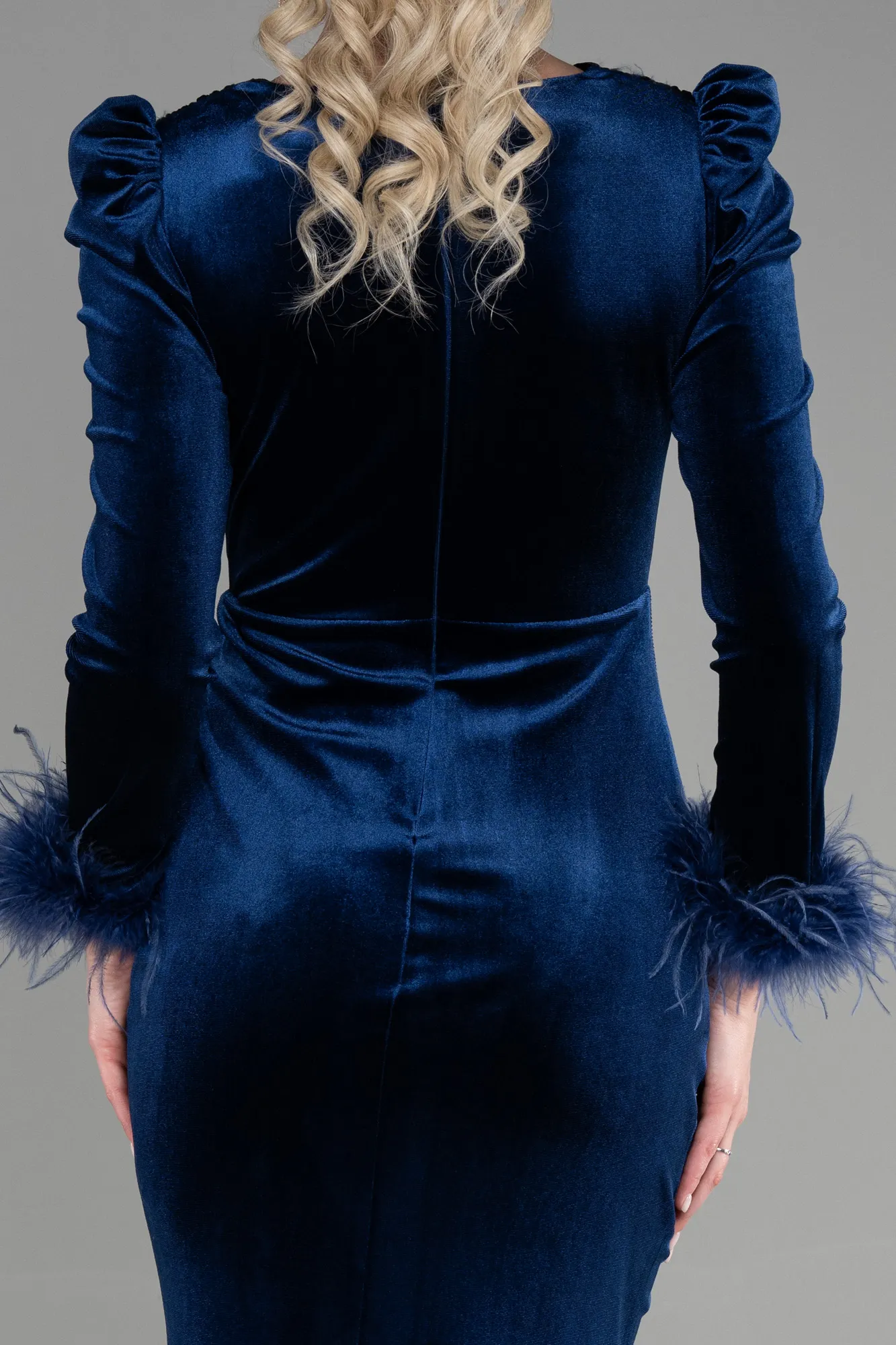 Navy Blue-Long Velvet Mermaid Prom Dress ABU3393