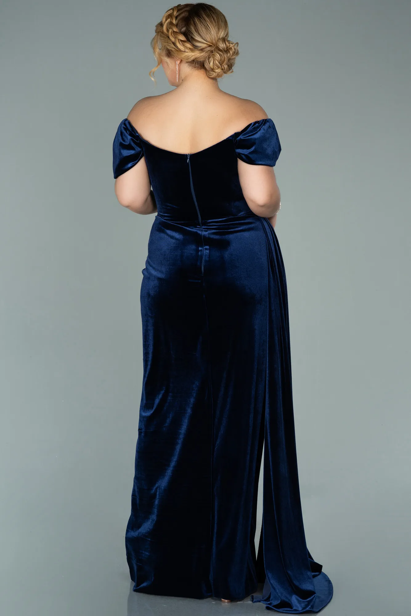 Navy Blue-Long Velvet Oversized Evening Dress ABU1991