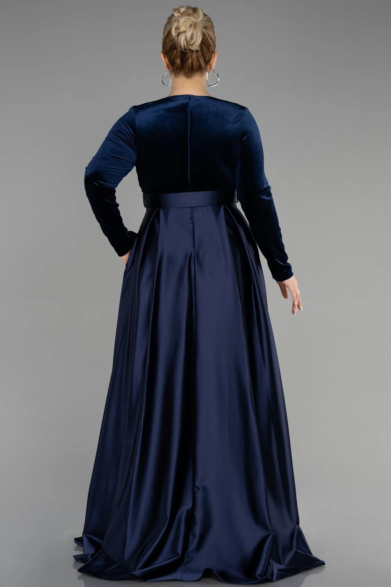Navy Blue-Long Velvet Oversized Evening Dress ABU3389